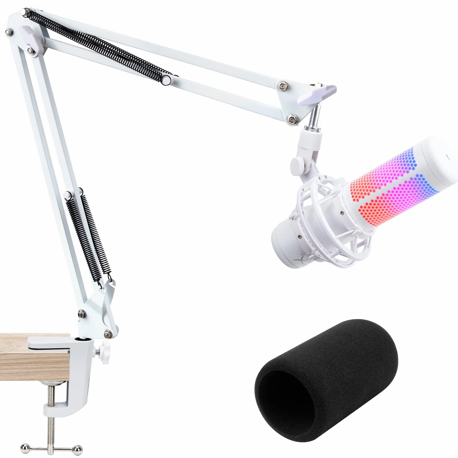 SUNMON Ramię mikrofonowe do HyperX QuadCast & QuadCast S, uniwersalne ramię wysięgnika mikrofonu z adapterem śrubowym 3/20.3 cm do 5/20.3 cm, wysięgnik mikrofonu z osłoną z pianki mikrofonowej i