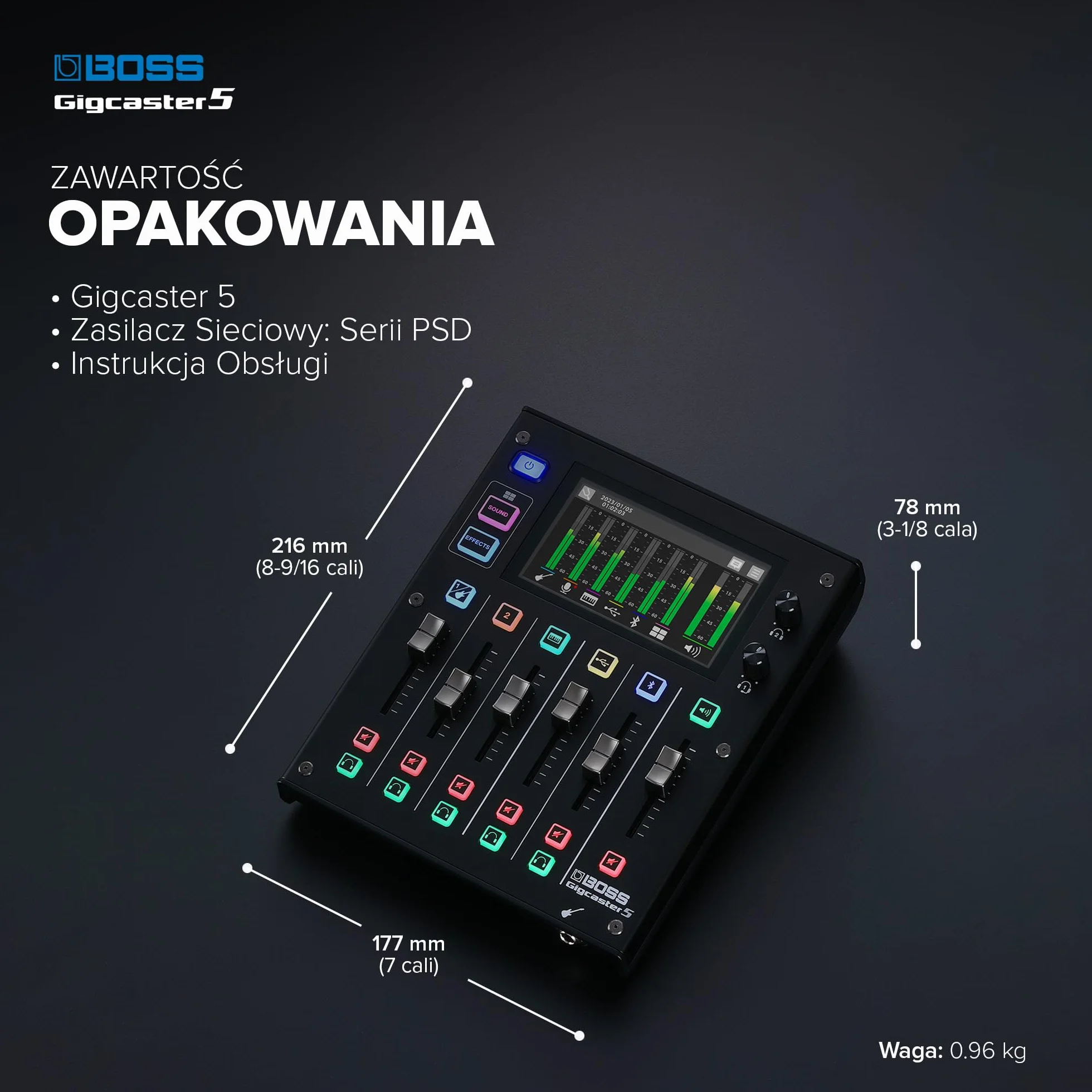 BOSS Gigcaster 5 Kompaktowy, 5-kanałowy mikser audio do streamingu z bezpośrednim wejściem gitarowym/basowym | 2 wejściami mikrofonowymi XLR | stereofonicznym wejściem liniowym