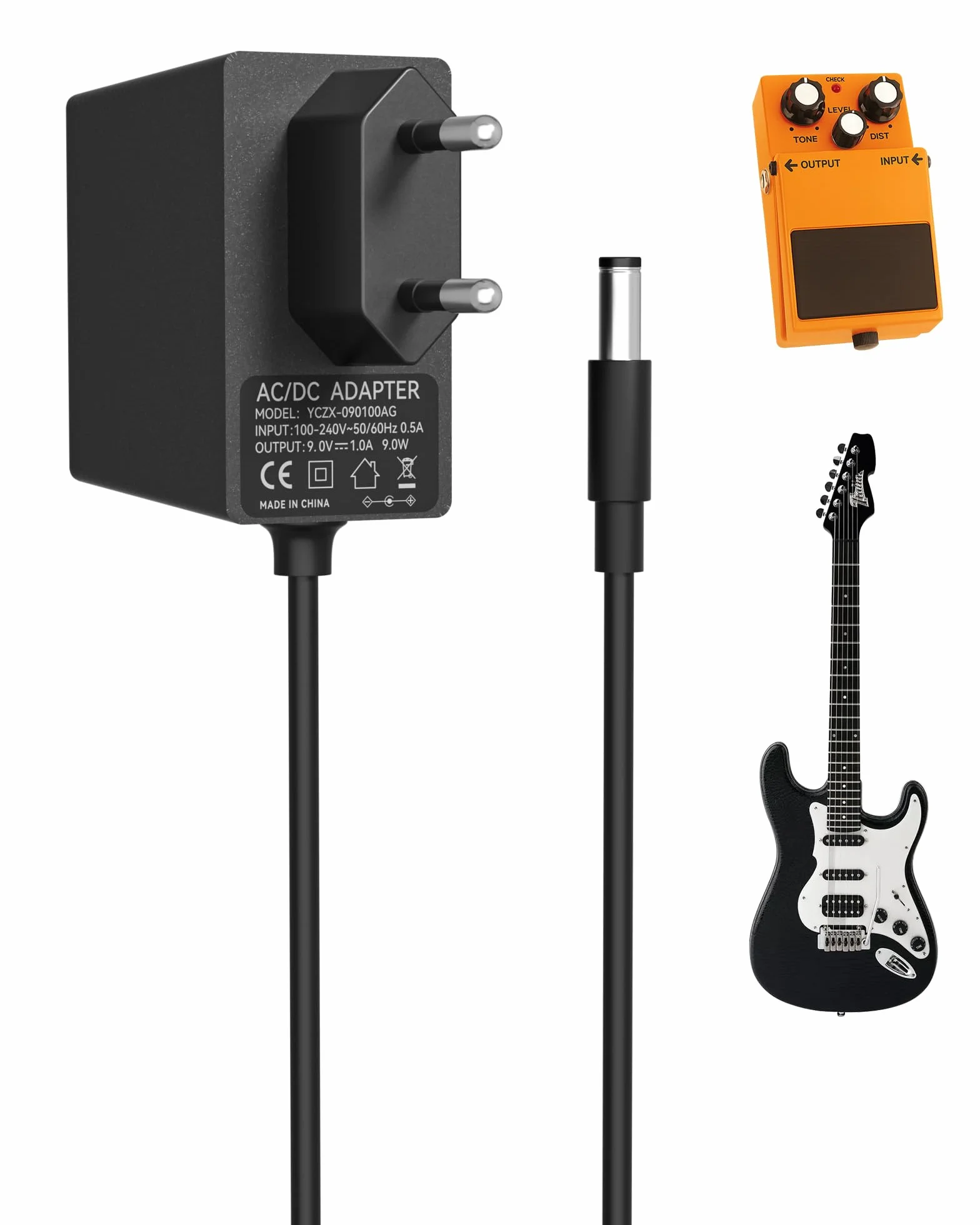 9V 1A zasilacz do pedału gitarowego, centrum negatywne pozytywne mankiety, zasilacz do Behringer/JOYO/Casio Keyboard, ładowarka prądu do pedałów efektów