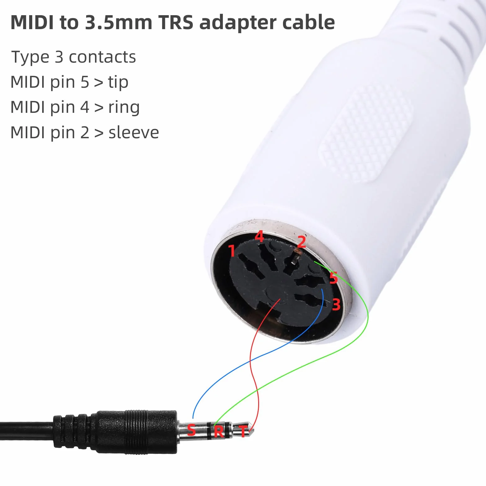 2szt Adapter MIDI Typu A na 3,5mm, 35,5cm Kabel Rozgałęźny Żeński Wtyk MIDI Męski Wtyk TRS 3,5mm Konwerter Audio Akcesoria do Klawiatur Syntezatorów i Programów DAW