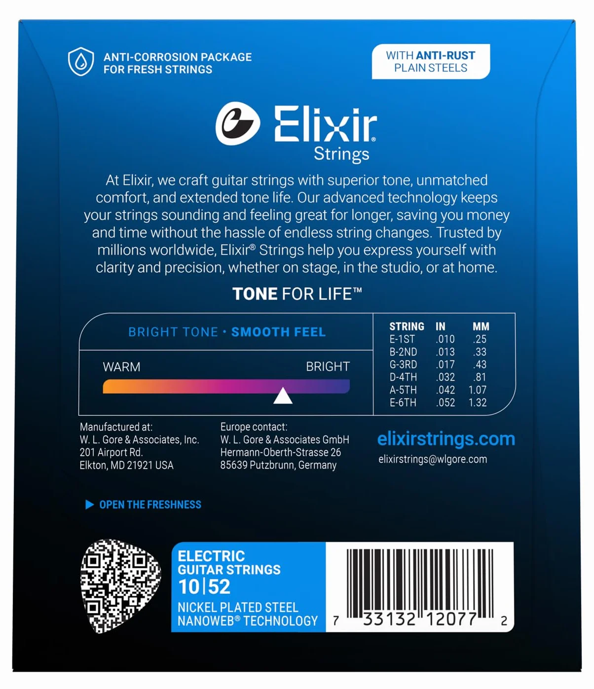 Elixir Struny struny do gitary elektrycznej z powłoką NANOWEB, lekkie/ciężkie (.010-.052)
