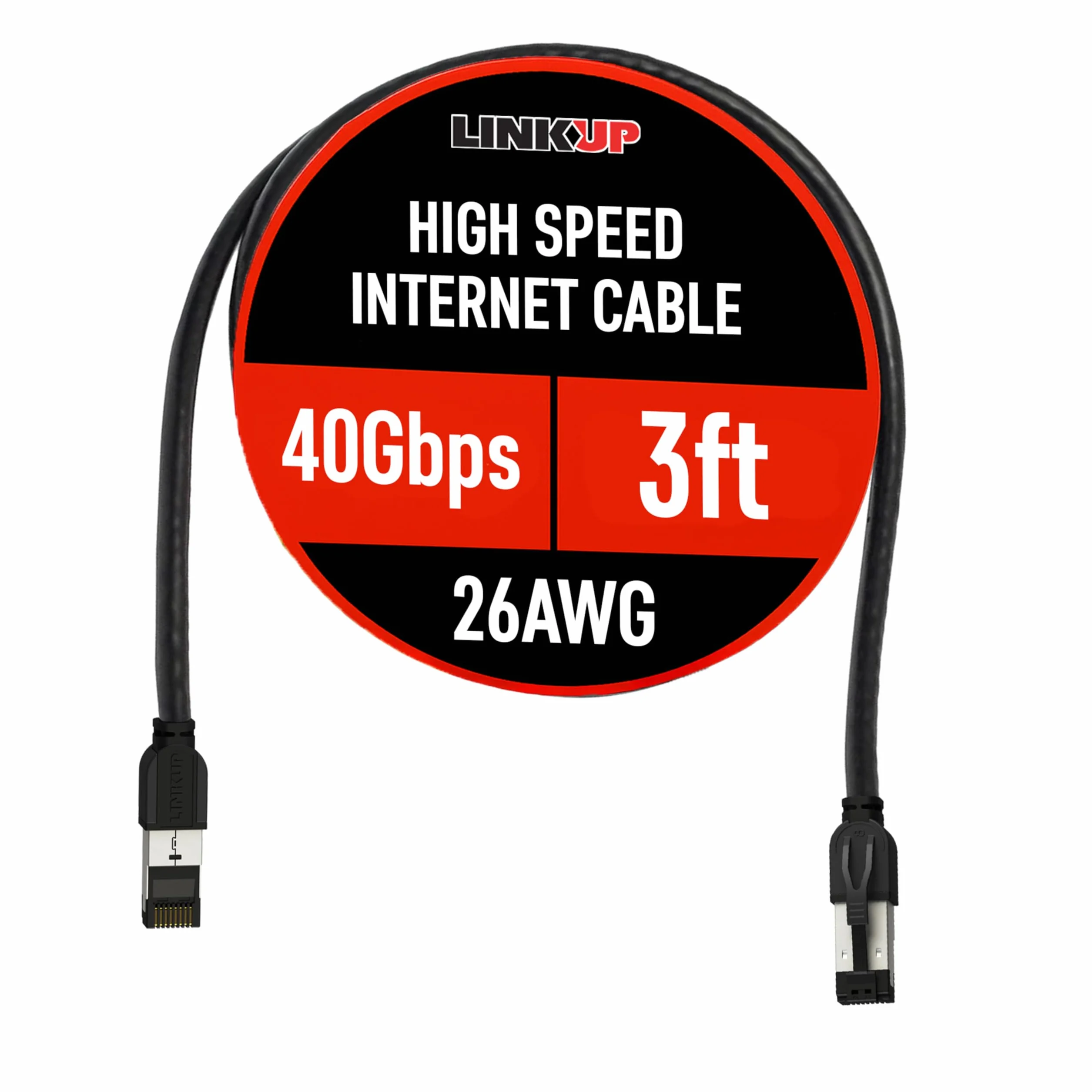 LINKUP Kabel krosowy Ethernet Cat8 z certyfikatem 40 Gb/s, podwójnie ekranowany, 2000 MHz (2 GHz) Cat8.1 Future Proof LAN przewody kompatybilne z Cat7A, Cat7, Cat6A, sieciami 25G, 10G, 1G, czarny, 0,9