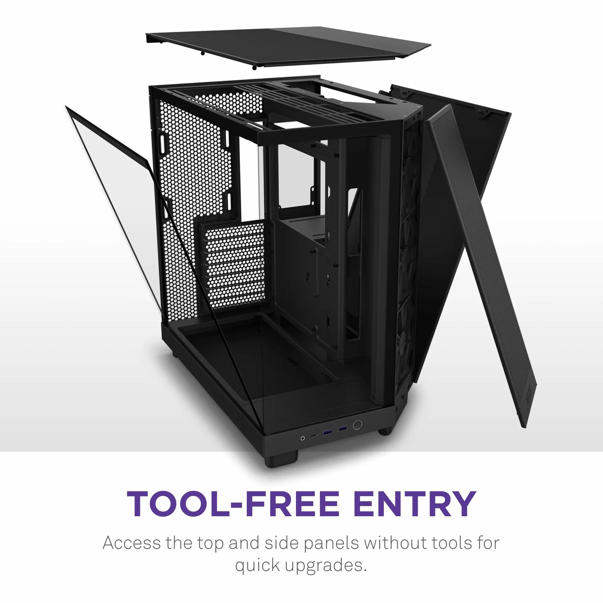 NZXT H6 Flow | CC-H61FB-01 | Compact Dual-Chamber Mid-Tower Airflow Case | Panoramic Glass Panels | High-Performance Airflow Panels | Includes 3 x 120mm Fans | Cable Management | Black