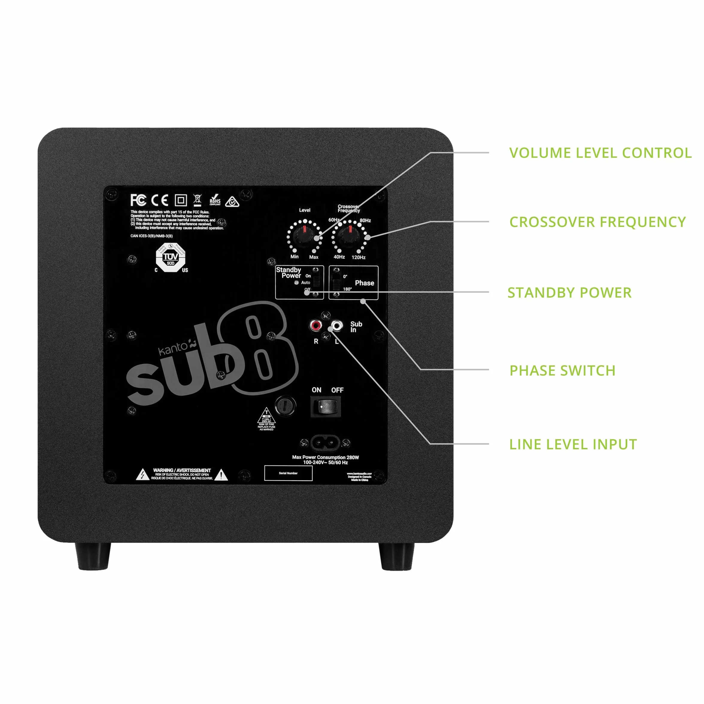 Kanto SUB8 8-inch Sealed Powered Subwoofer (Matte Black)