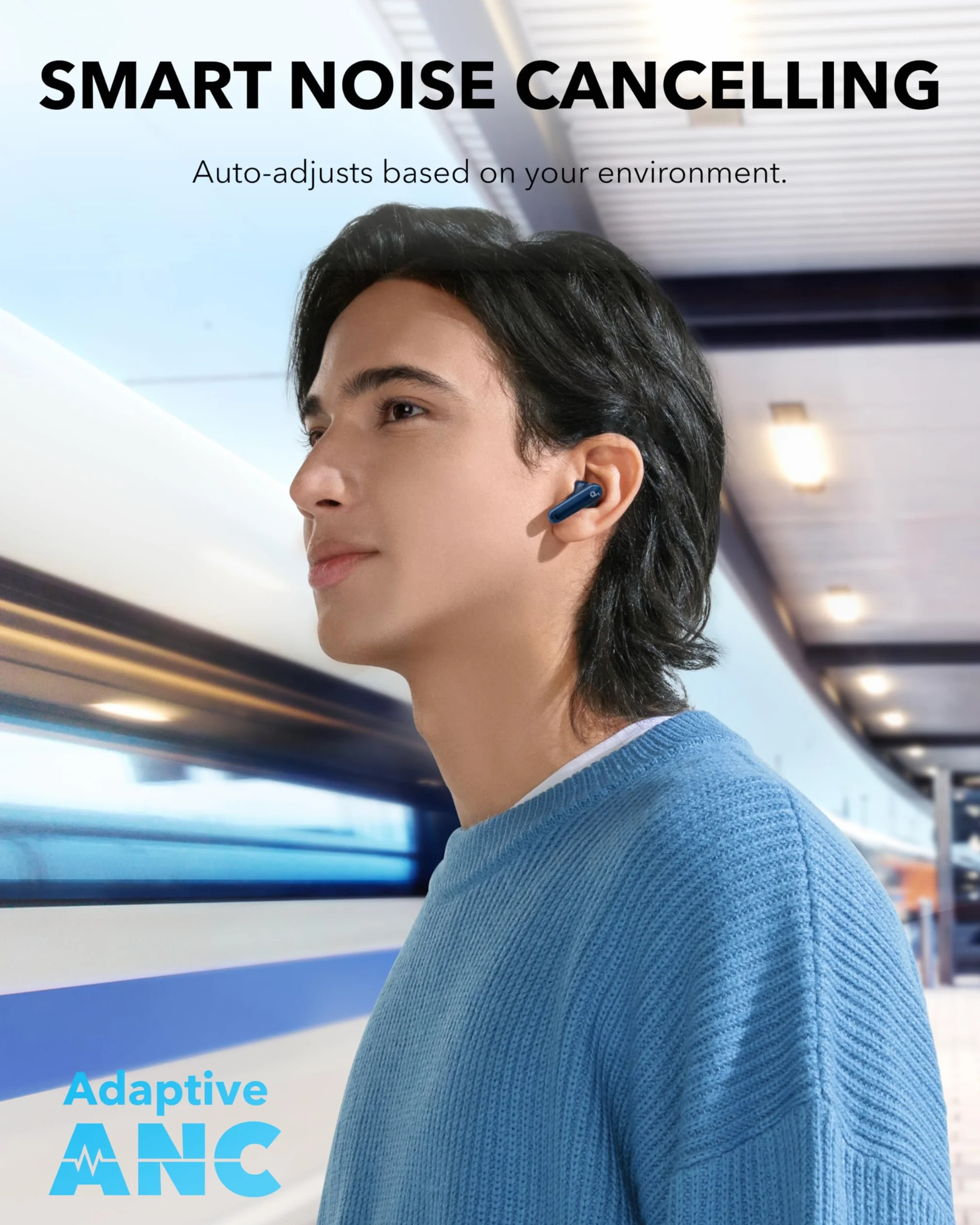 soundcore P40i Anker, Bezprzewodowe słuchawki douszne z redukcją szumów, Adaptacyjna redukcja szumów do otoczenia, Mocarne basy, 60-godzinny czas odtwarzania, Etui 2 w 1 i stojak,IPX5,Bluetooth