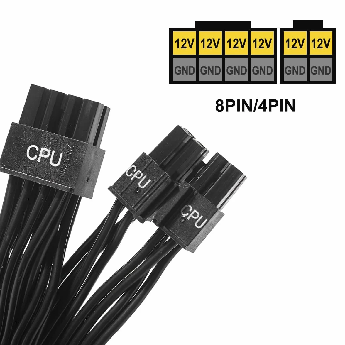 Kabel procesora do Corsair, kabel zasilający CPU EPS 8-pinowy 8 i 4+4 piny męsko-męski, 60 cm/23,62 cala, do Thermaltake, ARESGAME Power (60 cm + 20 cm)