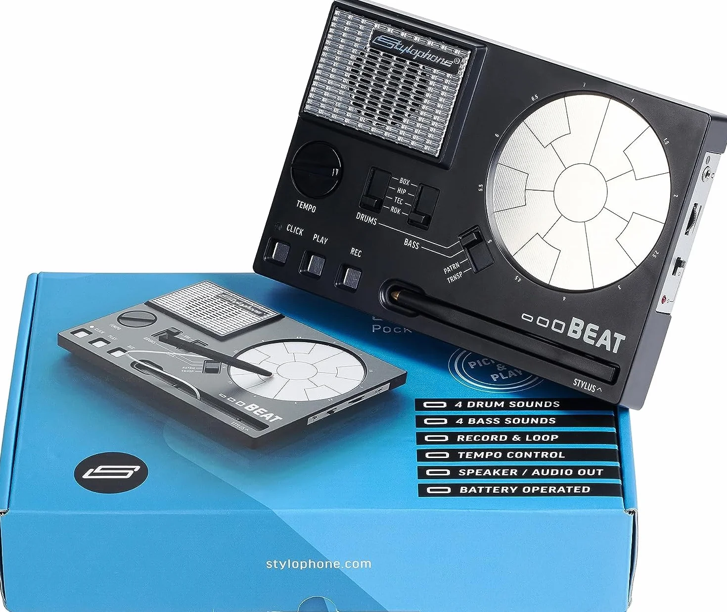 Stylophone Beat - kompaktowa maszyna perkusyjna z rysikiem, 4 zestawy, 4 dźwięki basowe