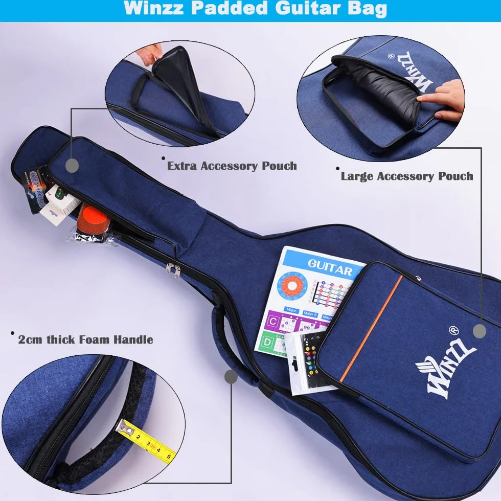 Winzz Gitara akustyczna dla dorosłych 4/4, gitara dziecięca 12+ lat, zestaw do gitary ludowej dla początkujących, sucha gitara ze stalową liną z 11 akcesoriami (Sunburst Mat, 41 cali)