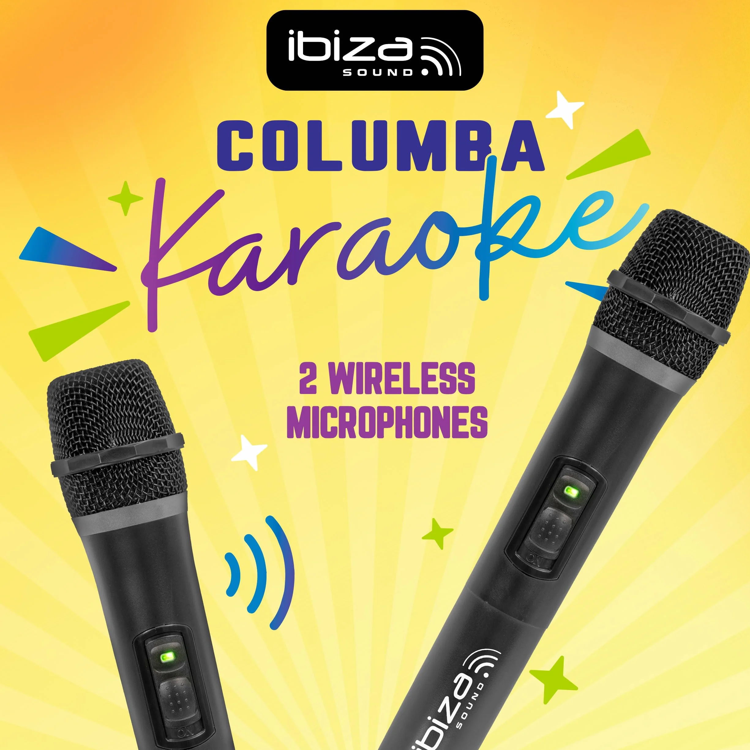 Ibiza - COLUMBA-KARAOKE - Głośnik Bluetooth KARAOKE z 2 mikrofonami bezprzewodowymi - Zmieniacz głosu, oświetlenie LED, funkcja Talkover i Rec - Wieczory Karaoke