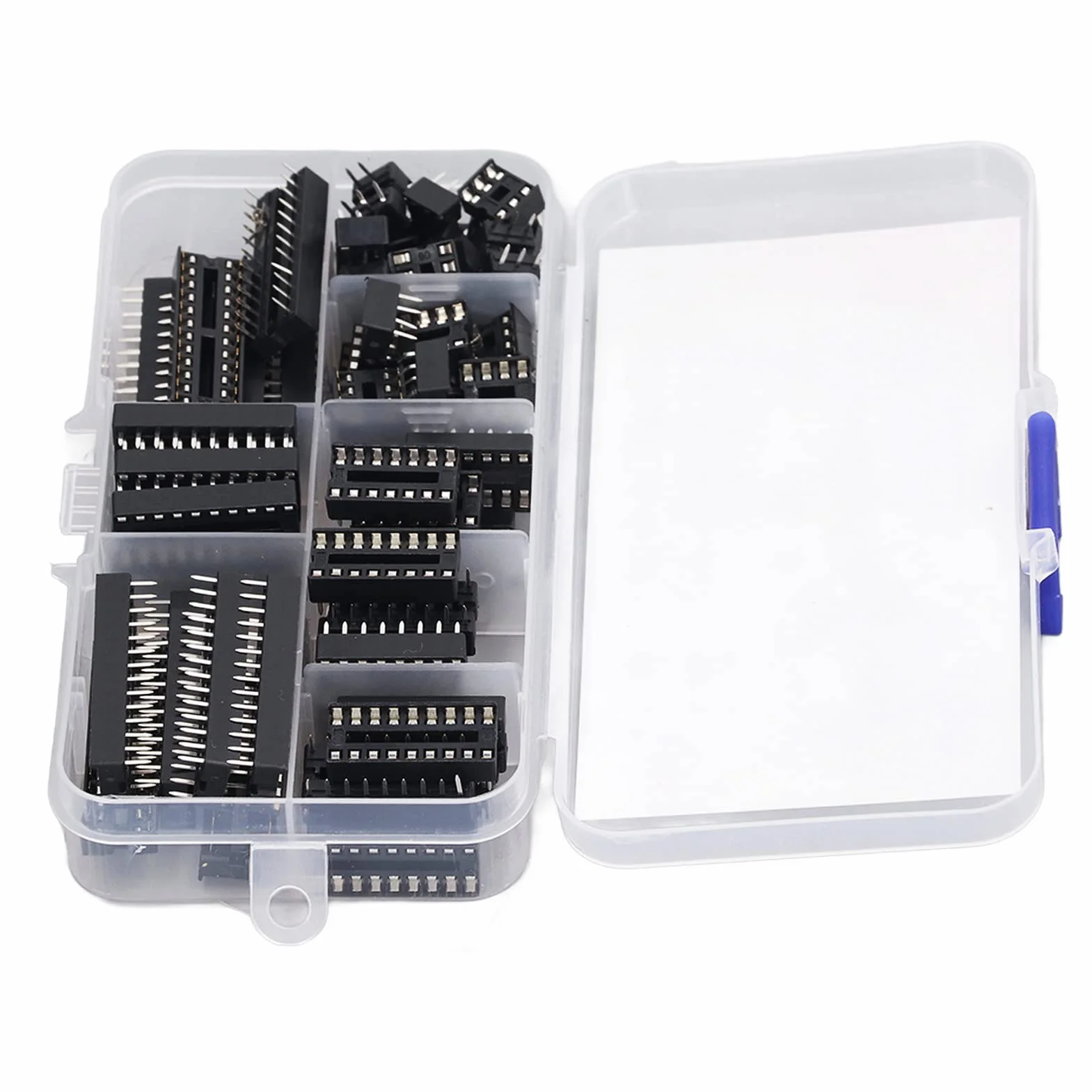 66 szt. DIP IC Chip Socket 6P do 28P Izolacyjne Plastikowe Dwurzędowe Płaskie Piny IC Gniazda Typ Lutowania Zestaw Asortymentowy