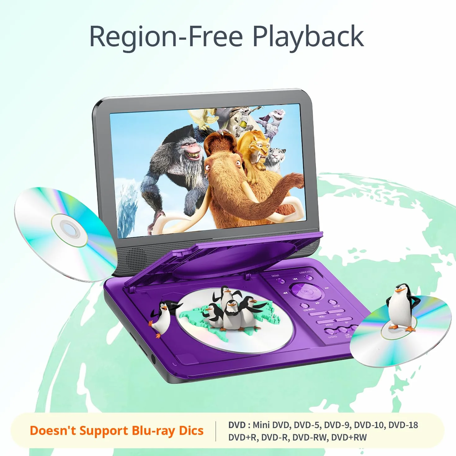 Przenośny samochodowy odtwarzacz DVD YOTON 12,5" z obrotowym ekranem HD 10,5", ładowarką samochodową, funkcją odtwarzania z pamięci, obsługą 4-6 godzin odtwarzania (Blu-Ray nie jest obsługiwany)