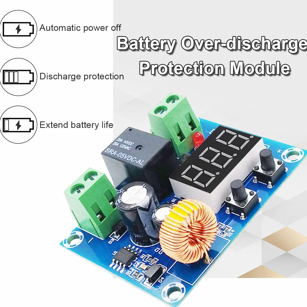 Moduł odłączania akumulatora niskiego napięcia, 2 sztuki XH-M609 czujnik baterii DC 12 V-36 V z cyfrowym wyświetlaczem, moduł ochrony przed napięciem do akumulatorów ołowiowo-kwasowo-litowych