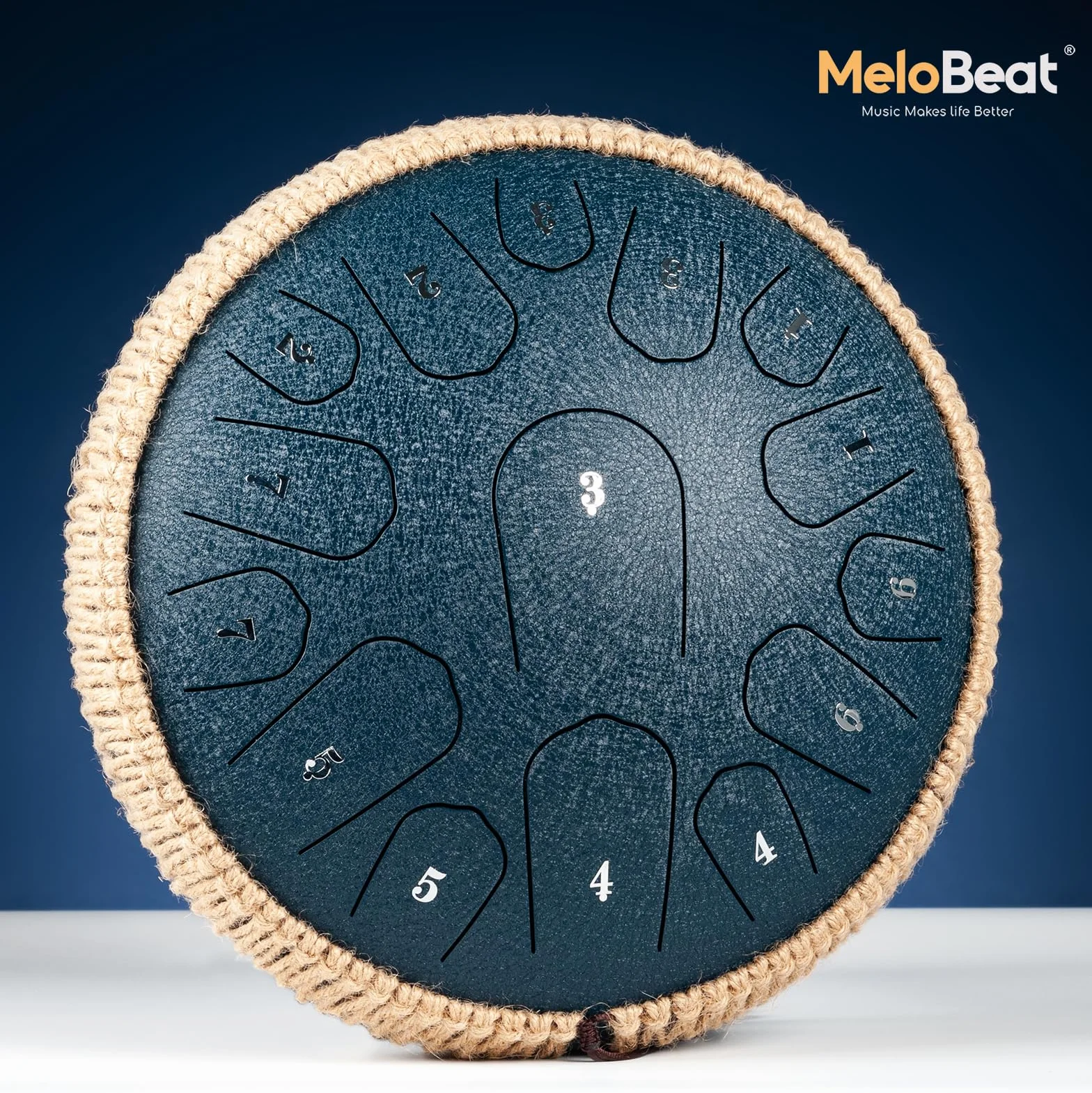 MeloBeat Stalowy bęben językowy, 33 cm, 15 nut, bęben językowy, ręczne bębny z książką muzyczną, młotkami i torbą do przenoszenia, D-dur (granatowy)