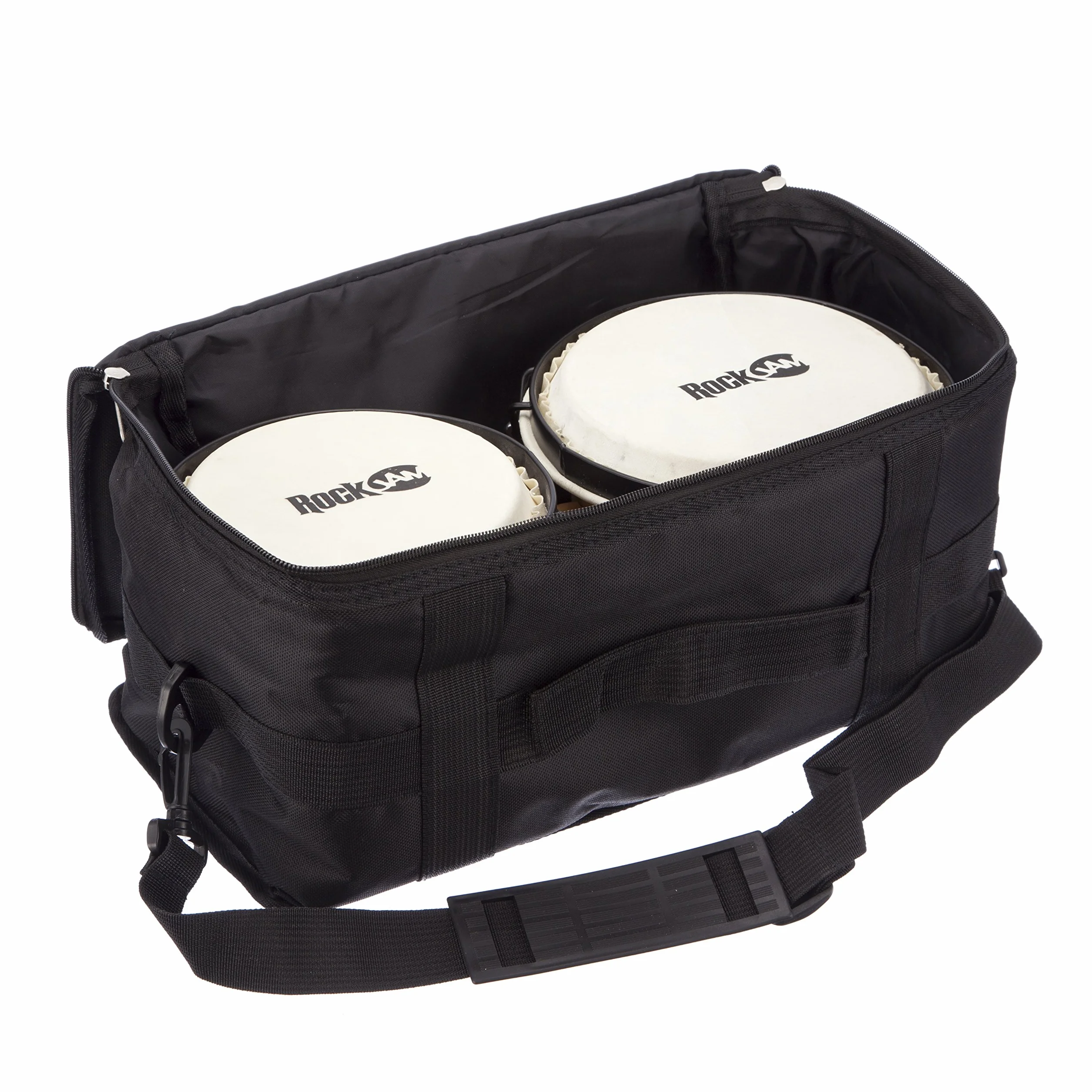 RockJam RJ-100300 zestaw bongo 17.8 cm i 20.3 cm z wyściełaną torbą i kluczem tuningowym naturalny