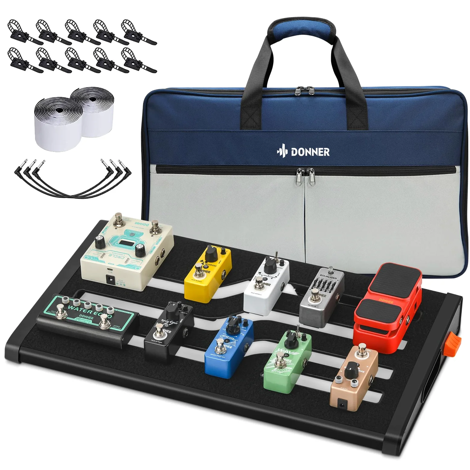 Donner pedalboard na efekty gitarowe DB-S200, zestaw z wodoodpornym plecakiem, 152 cm samoprzylepną taśmą z rzepem i paskiem do montowania zasilacza, rozmiar 46 cm x 32,4 cm x 6,7 cm