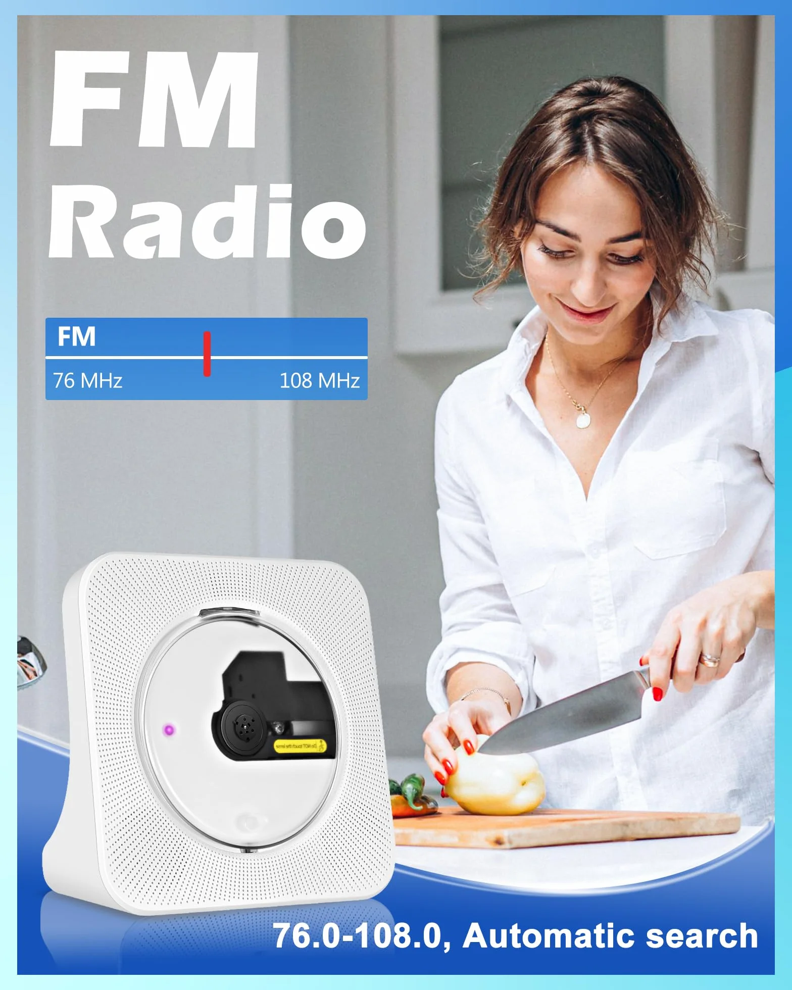 Ładowalny Przenośny Odtwarzacz CD，Wbudowany Odtwarzacz CD Bluetooth z Dwoma Głośnikami, Pilot Zdalny, USB，AUX，Domowe Odtwarzaczes CDs HiFi Stereo，Odtwarzaczs CDs Kompaktowy, Radio FM
