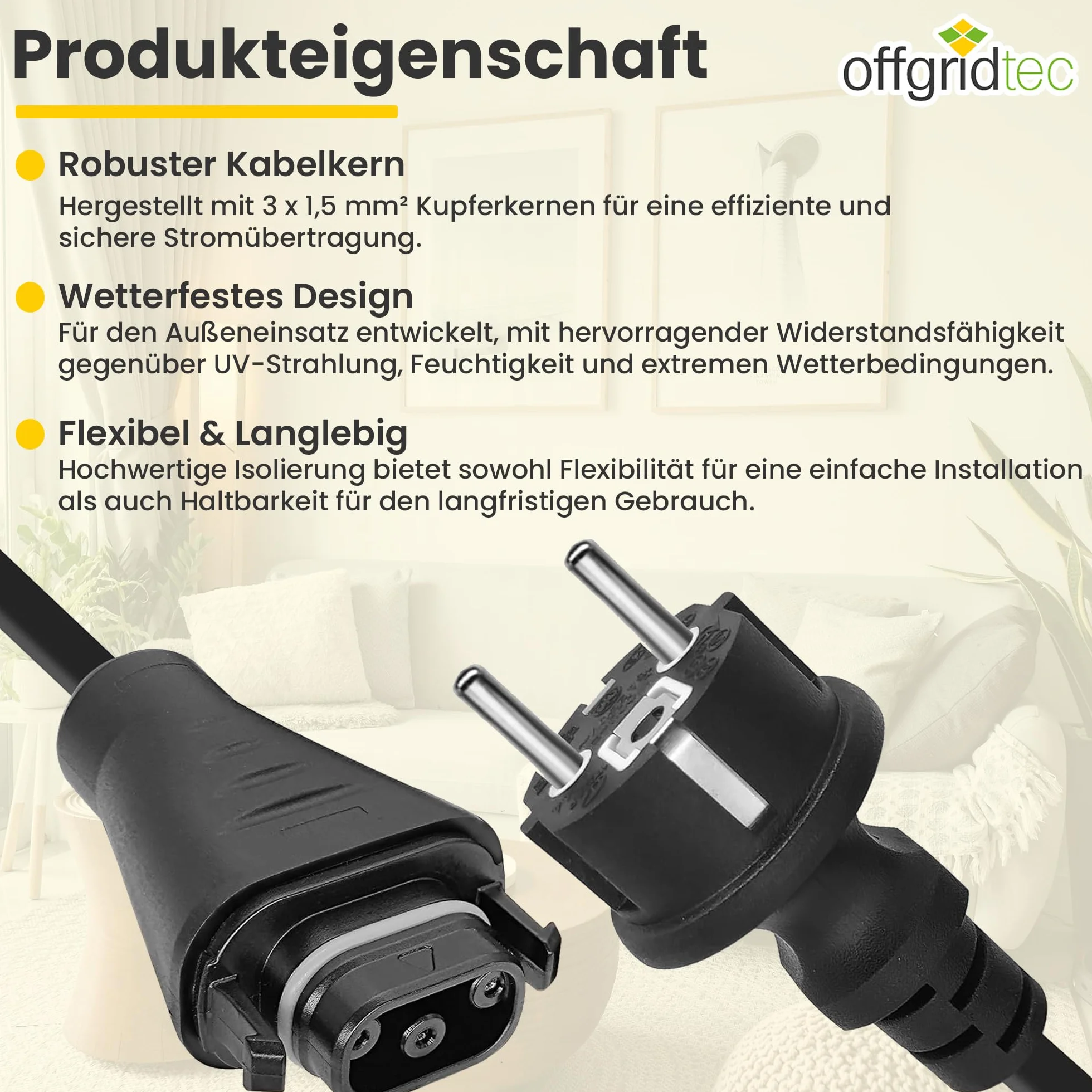 Offgridtec 5M Bc-05 Kabel Połączeniowy Z Wtyczką Żeńską Na Schuko, 3 X 1,5 Mm², Do Mikroinwerterów Serii Hms, Odporny Na Warunki Atmosferyczne, Niezawodny Przesył Energii Na Zewnątrz