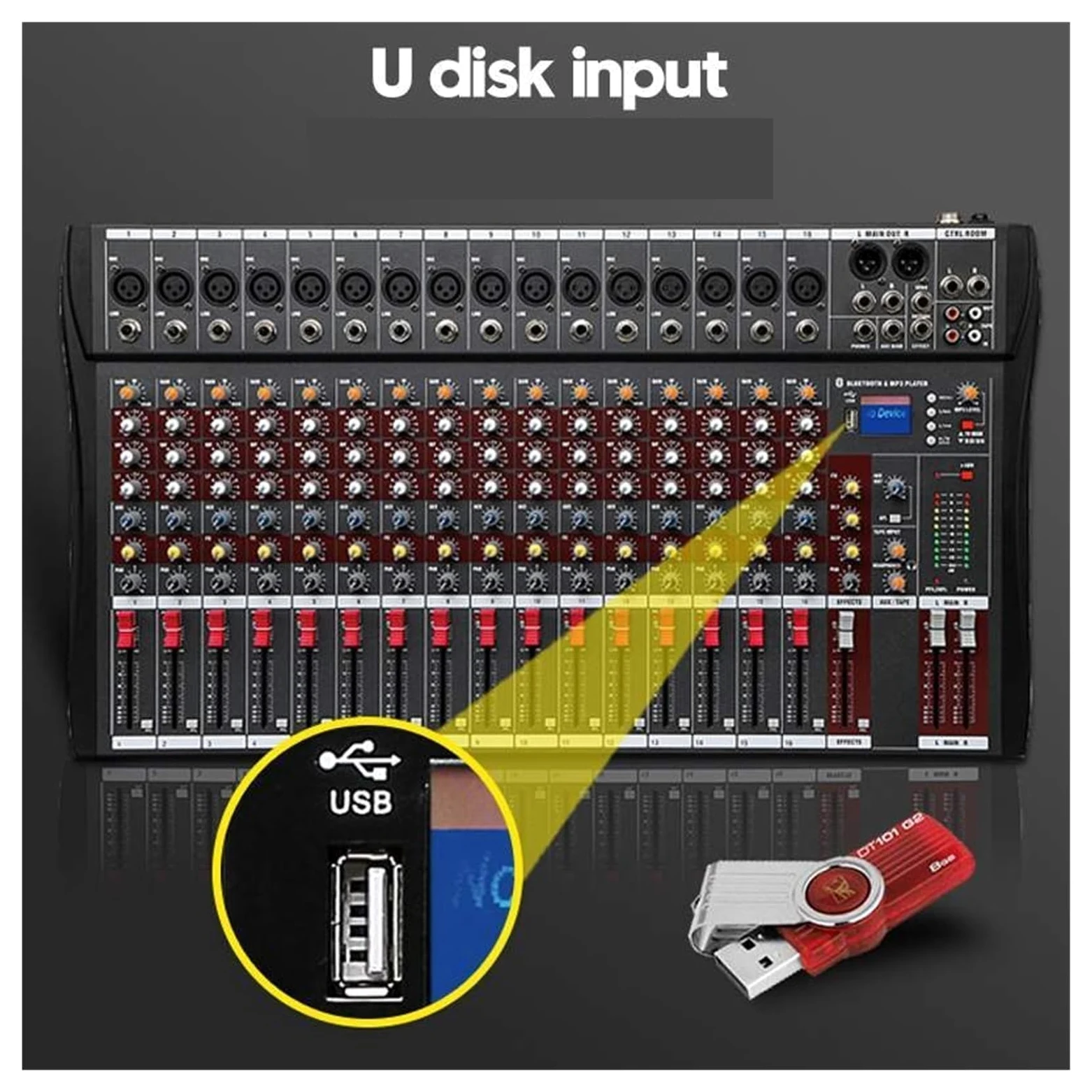 Mikser audio, 16 kanałów profesjonalne studio mikser USB DJ konsola miksująca dźwięk Phantom Powers wzmacniacz monitora do gitar, basu, klawiatur