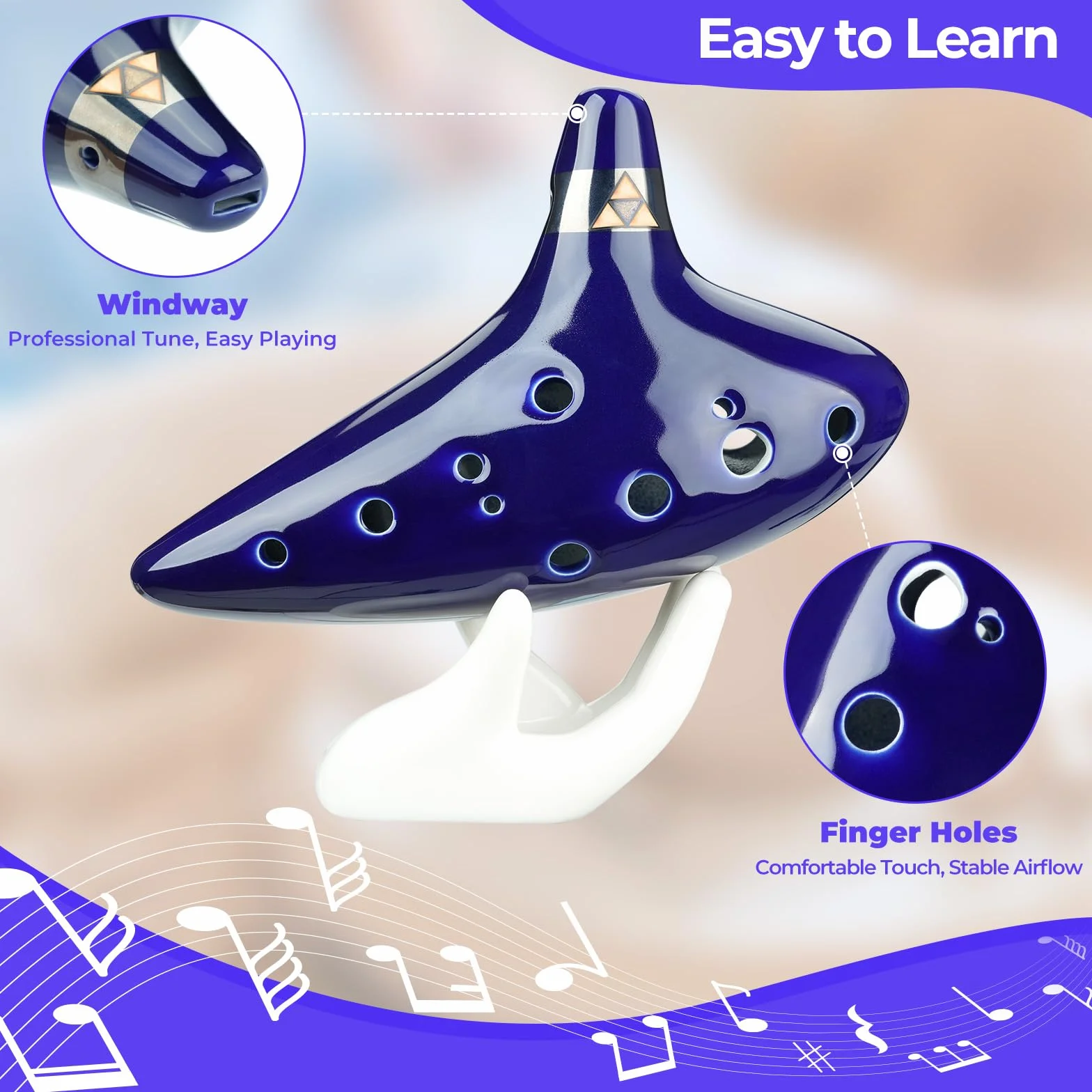 Ohuhu Ocarina 12 Ceramiczny otwór okaryna, Legenda o Zelda Alto C Zelda Ocarinas Instrument z Białym Uchwytem, Lina, Torba & Instrukcja Niebieski
