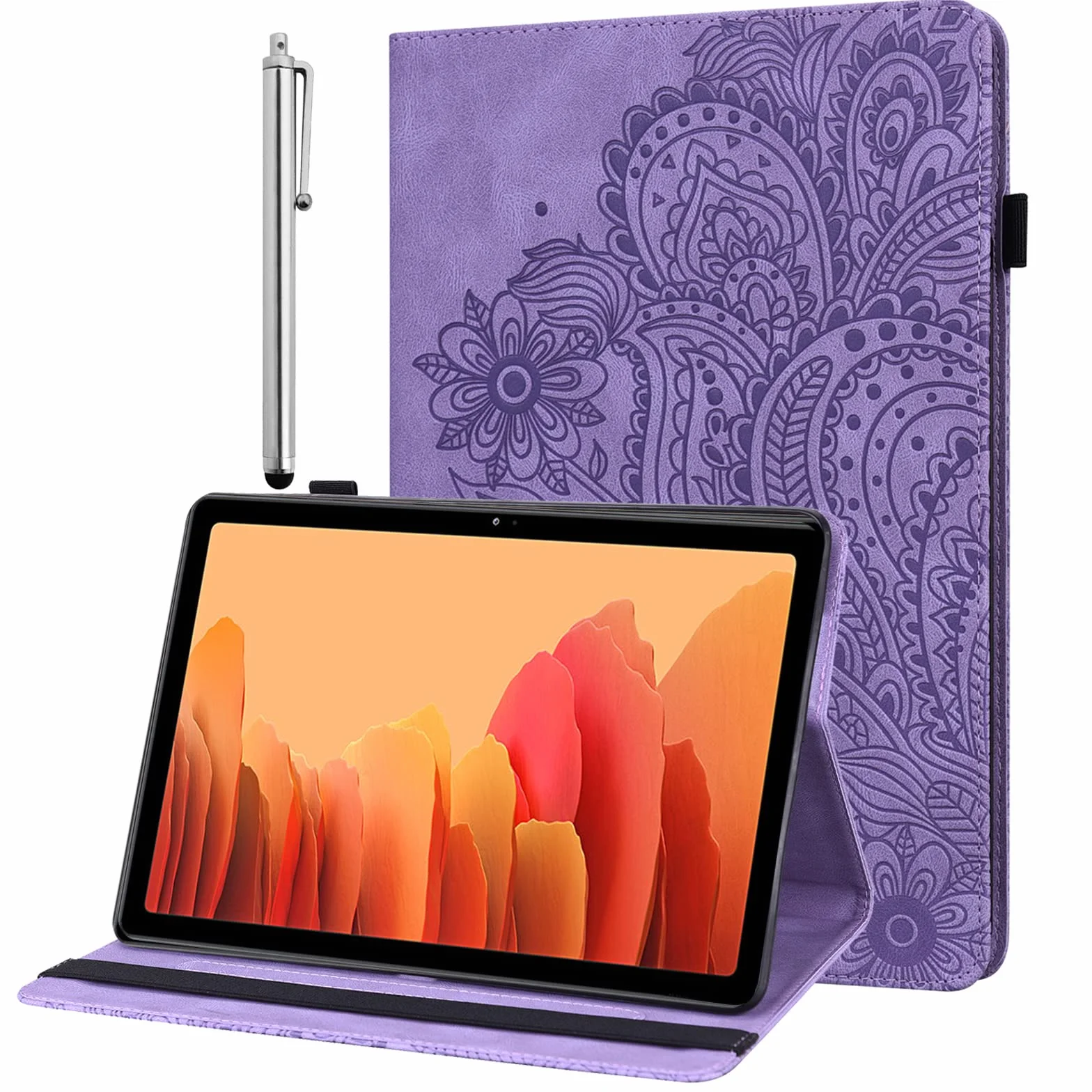 Etui na tablet Samsung Galaxy Tab A 8.0 2019 (SM-T290 / SM-T295) z folią ochronną i rysikiem - ultra cienkie z funkcją stojaka Flip Cover etui ze skóry PU (fioletowe)