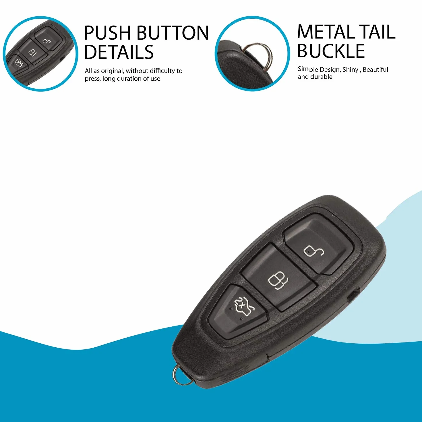 Phonilico obudowa kluczyka do Forda Focus Fiesta C-Max 2 Kuga 2 S-Max 2 Mondeo 4 B-Max Ecosport Galaxy 2 Smart Key klucz radiowy z pilotem zdalnego sterowania, 3 przyciski