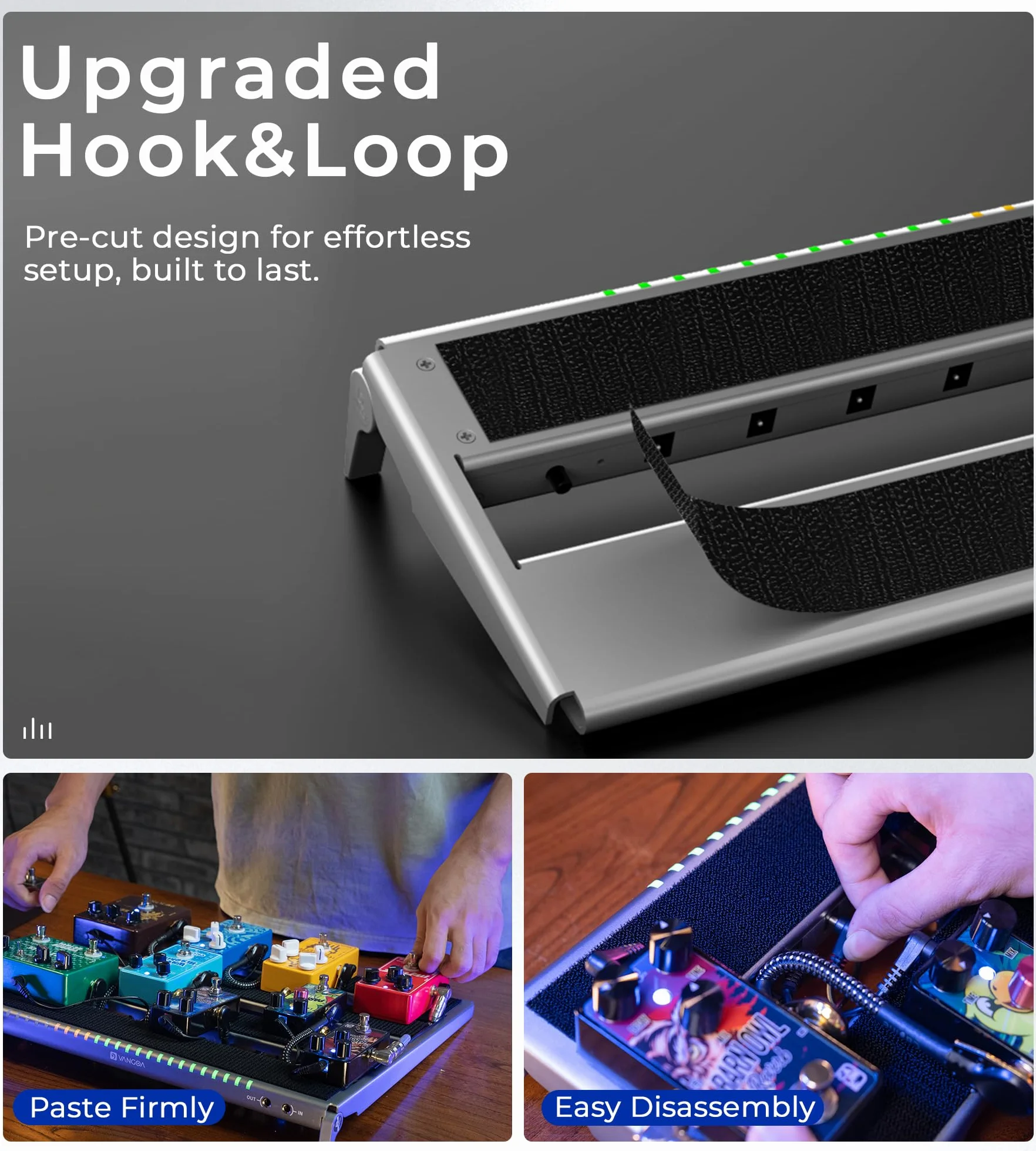 Vangoa do gitary elektrycznej z izolowanym zasilaczem, wejście 8 x 9 V, stop aluminium 1,3 kg, lekki pedalboard z torbą do przenoszenia, srebrna