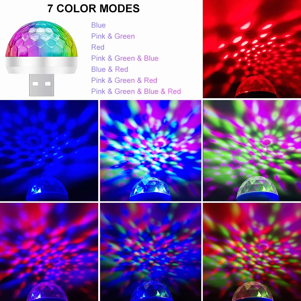 URAQT USB Disco Lights, 3 szt. Mini Disco Ball Lights, wielokolorowe LED nastrojowe światła samochodowe, lampa RGB Disco, z 3 adapterami, odpowiednie na imprezę, klub, urodziny, karaoke