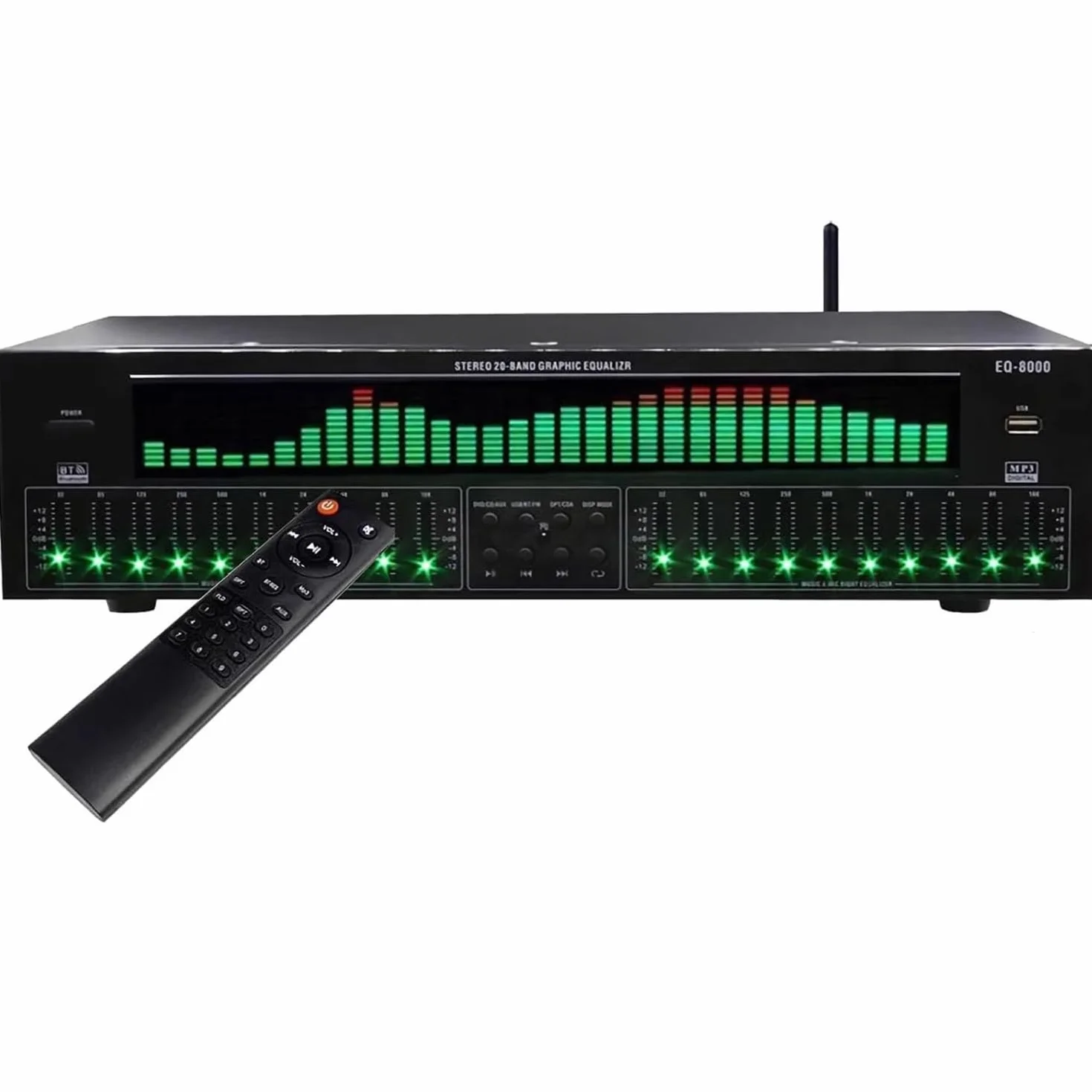 Korektor cyfrowy z korektorem graficznym stereo, podwójne 10-pasmowe bezstratne strojenie, Bluetooth 5.4, optyczne koncentryczne cyfrowe dekodowanie audio, redukcja szumów do użytku w studiu