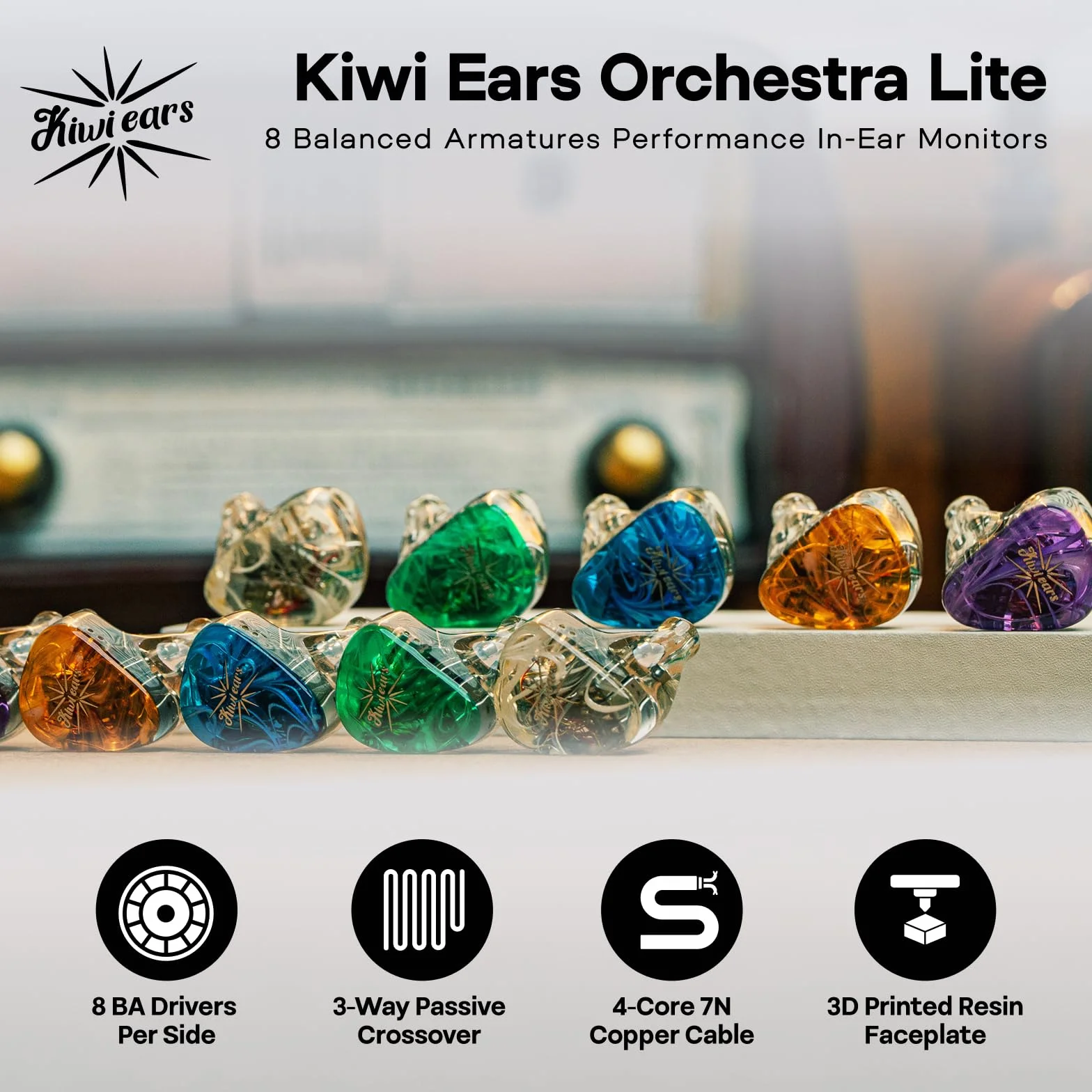Kiwi Ears Orchestra Lite Custom 8BA IEM Monitor douszny z kablem OFC 7n, Niebieski