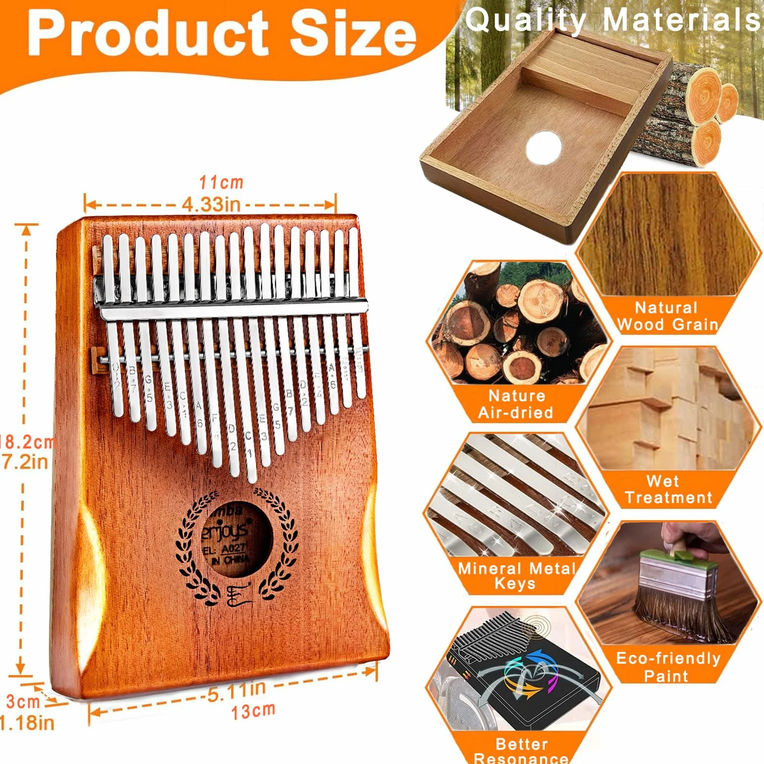Kalimba pianino dla kciuków 17 klawiszy przenośne Mbira z etui ochronnym zestaw