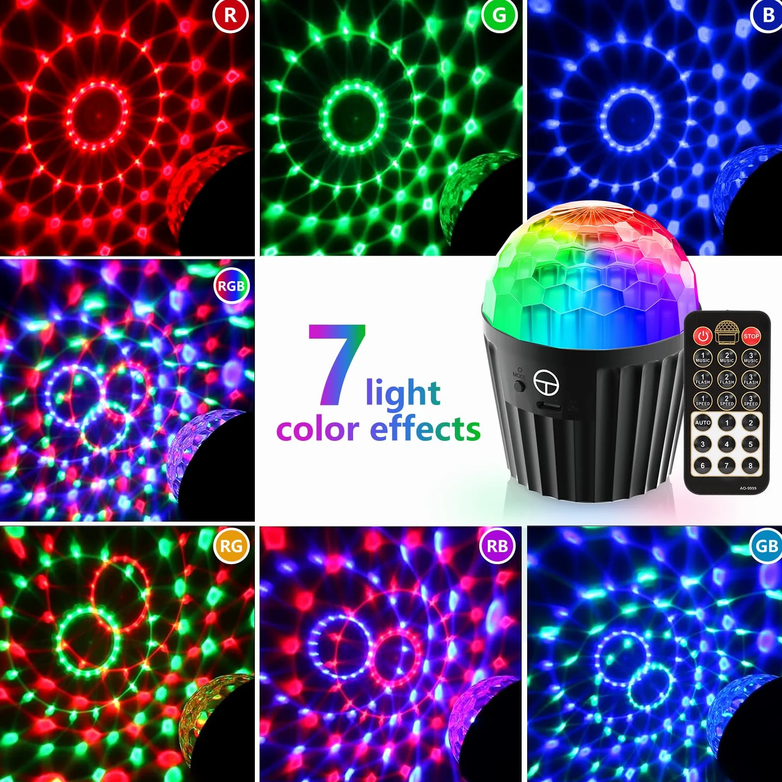 Mini kula dyskotekowa, aktywowana muzyką, lampa dyskotekowa LED z pilotem zdalnego sterowania, 3 W, RGB, dynamiczne efekty świetlne, kula dyskotekowa, oświetlenie USB, oświetlenie imprezowe na