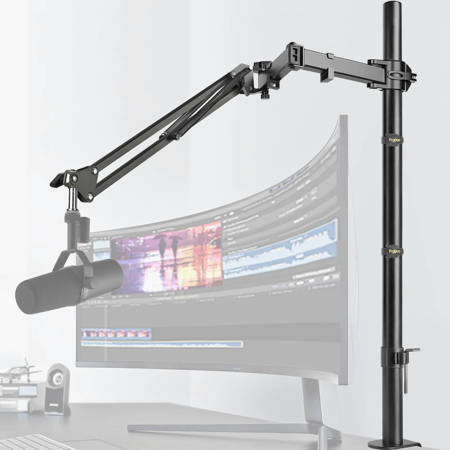 Overhead statyw mikrofonowy z regulacją wysokości, ramię z podwyższonym drążkiem przedłużającym do mikrofonów Shure SM7B, Blue Yeti, HyperX QuadCast S i innych mikrofonów