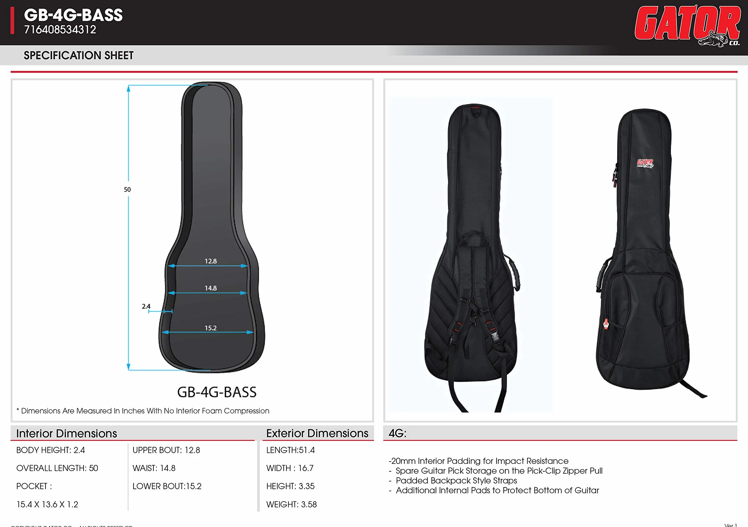 GATOR Etuis Nylon 4G do gitary basowej elektrycznej