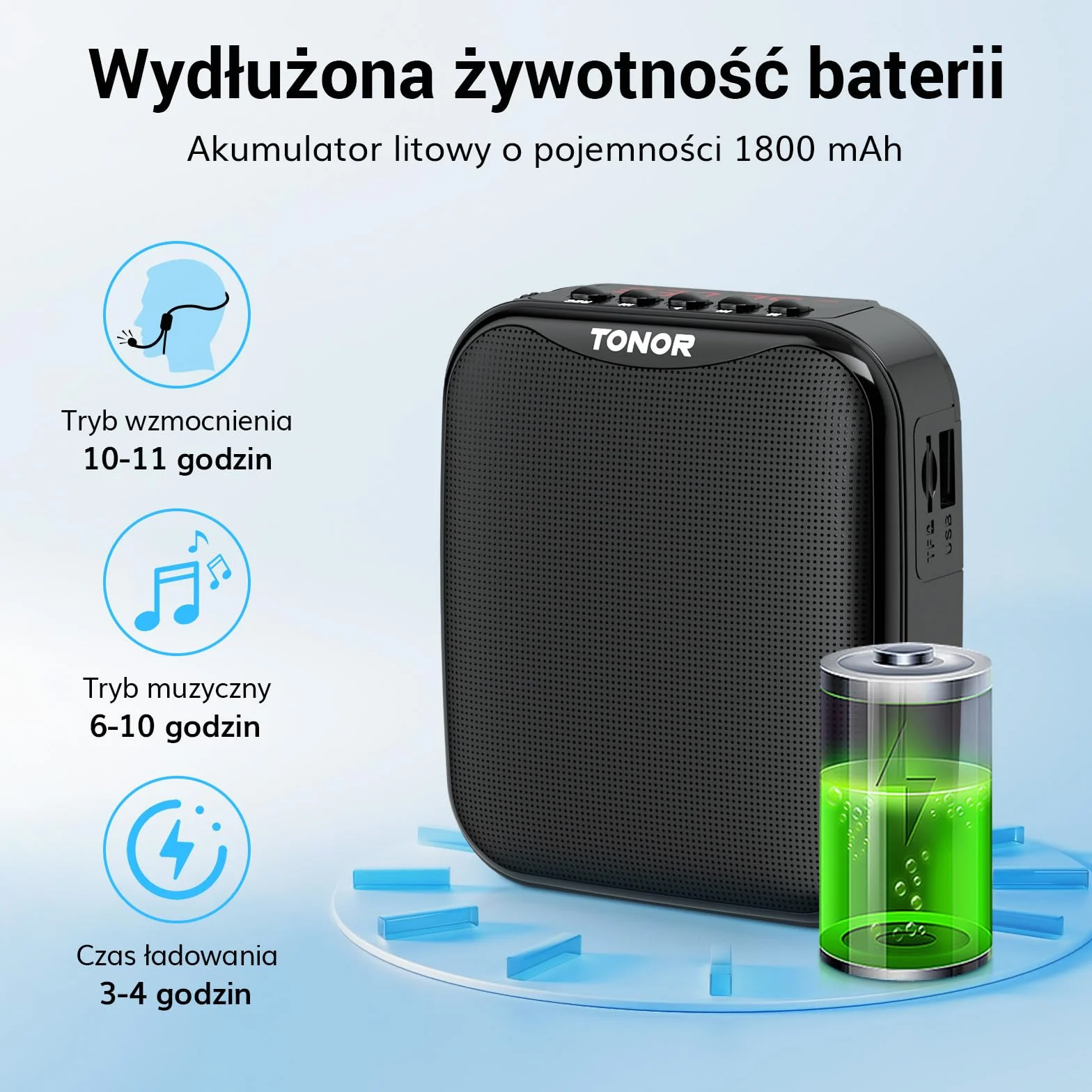 Wzmacniacz głosu TONOR z bezprzewodowym mikrofonem nausznym, bateria 11 godzin, wyświetlacz LED, przenośny system PA z mikrofonem do nauczania, przemówień, spotkań, oprowadzania wycieczek K11