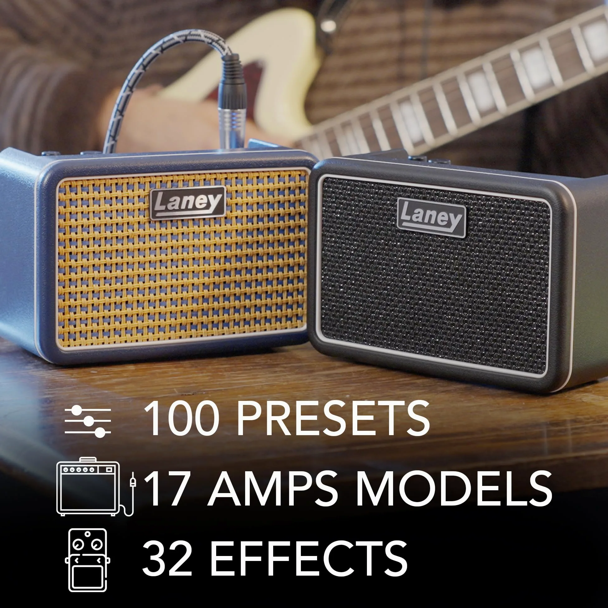 Laney PRISM MINI przenośny inteligentny wzmacniacz gitarowy, sterowany aplikacją wzmacniacz treningowy ze 100 ustawieniami, modele 17 A, 32 efekty, wbudowany tuner, bateria 14-godzinna, do gitary