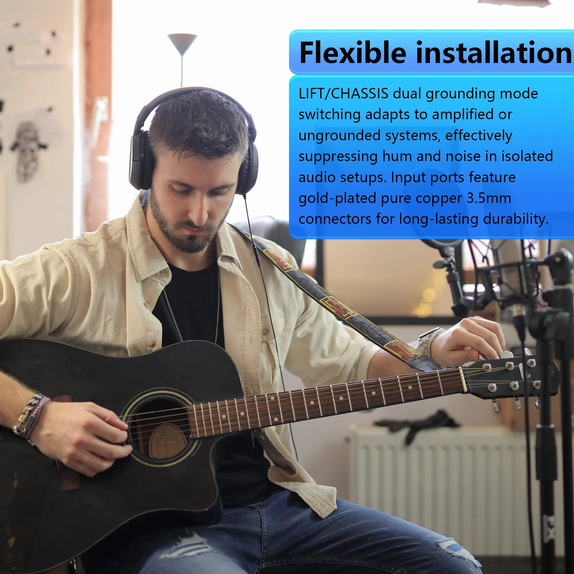 CERRXIAN Izolator szumów 3,5 mm, eliminator szumów, izolator sygnału audio 3,5 mm, eliminuje zakłócenia hałasu, filtr szumów eliminuje szum pętli uziemienia do użytku w studiu, domu lub na scenie