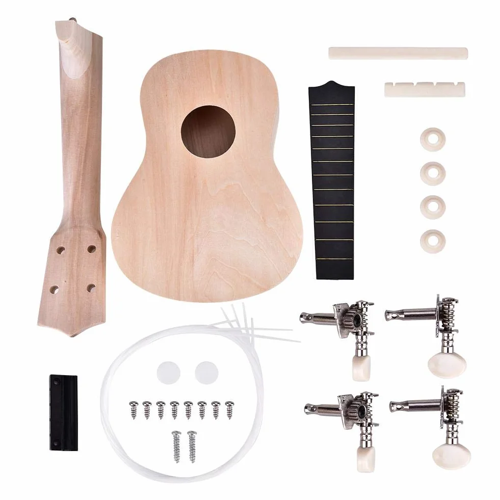 Ukulele "zrób to sam", ukulele z drewna lipowego, 4 struny, zestaw "zrób to sam" dla początkujących, dzieci i dorosłych