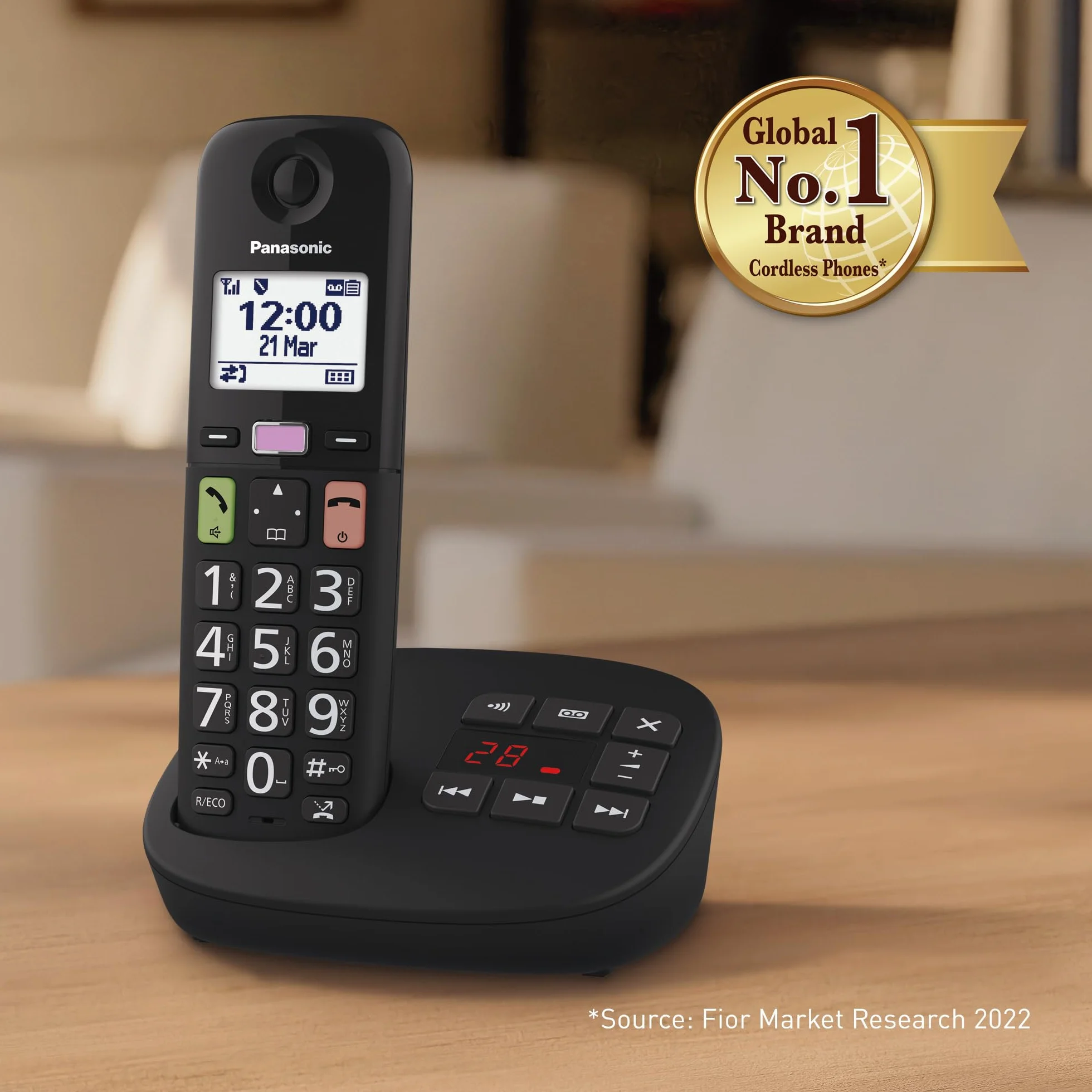 Panasonic KX-TGU130EXB Bezprzewodowy telefon cyfrowy z automatyczną sekretarką, jednostką podstawową i 1 słuchawką, wyświetlaczem LCD, dużymi klawiszami, ulubionymi połączeniami, kompatybilny z