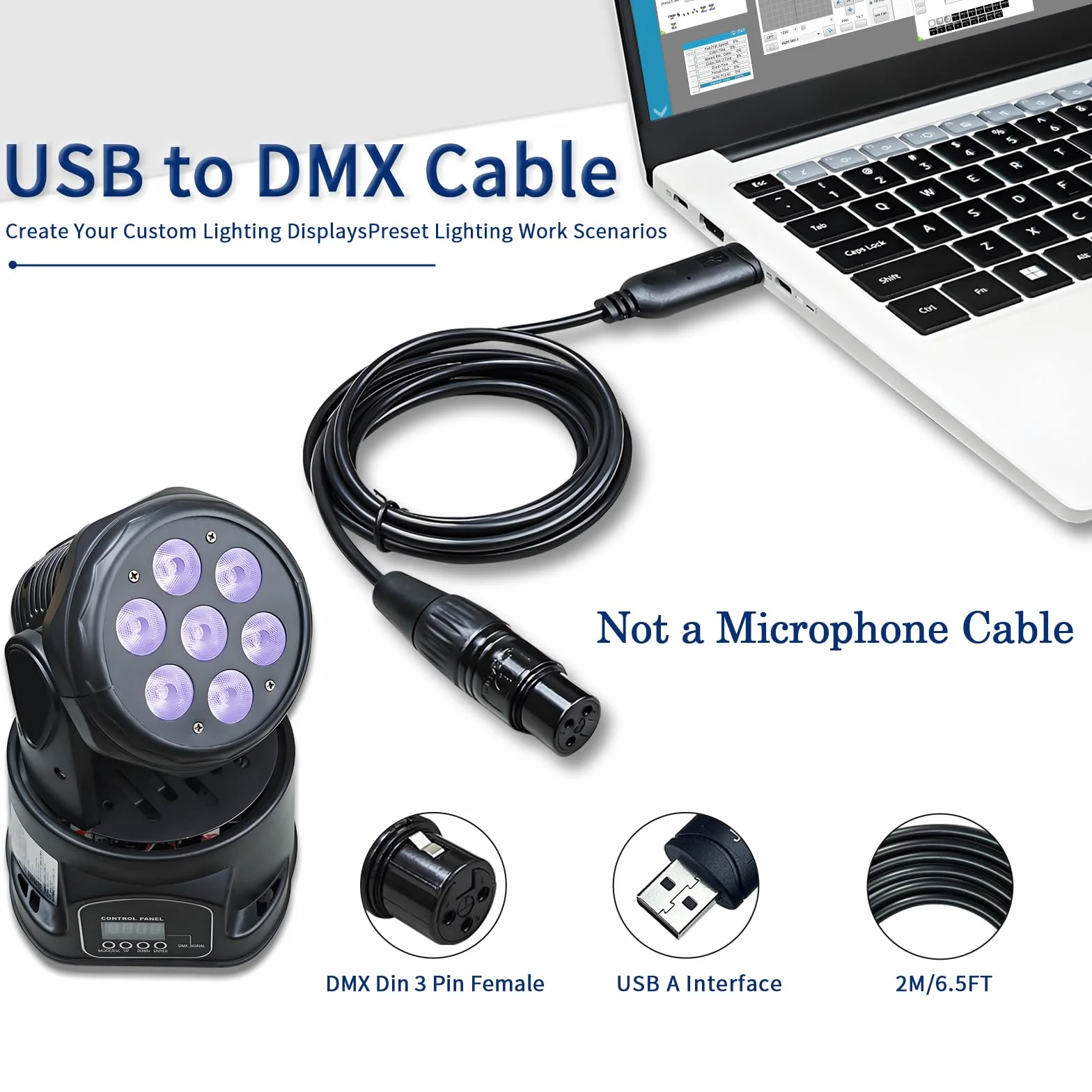 Kabel adaptera interfejsu USB do DMX z chipem FT232RNL – Obsługa Freestyler/QLC+/Dmxcontrol/QLC+/Soundswitch/Lightkey/Lightjams