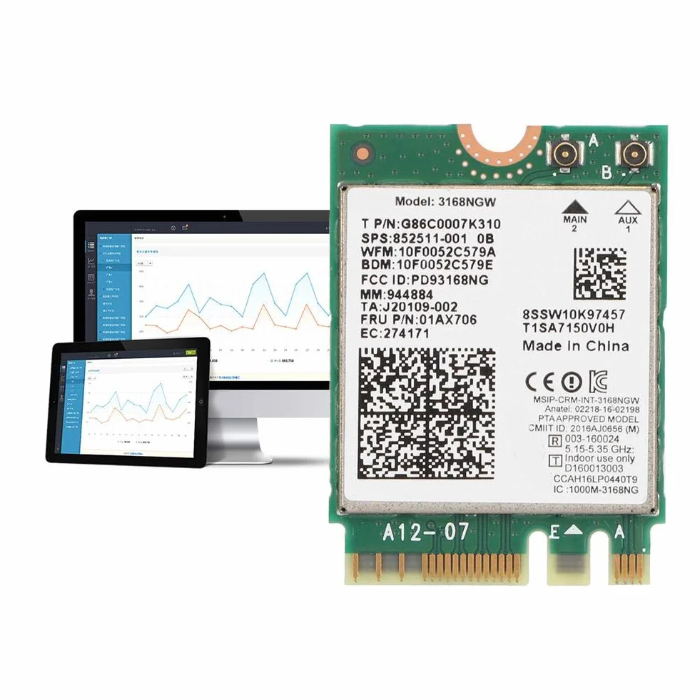 Karta sieciowa, karta sieciowa ASHATA Wi-Fi dla Internet 3168NGW Wireless-AC dwuzakresowa karta sieciowa WLAN z Bluetooth 4.2