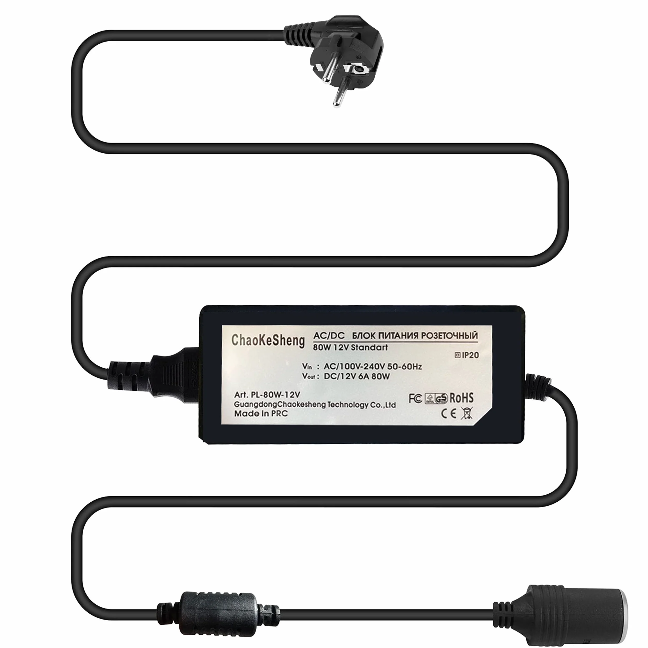Retoo Zasilacz samochodowy przetwornica napięcia 230V na 12V 80W, zasilacz samochodowy, zasilacz AC-DC do odkurzaczy samochodowych, sprężarki taśm LED, przetwornica prądu, prostownik czarny