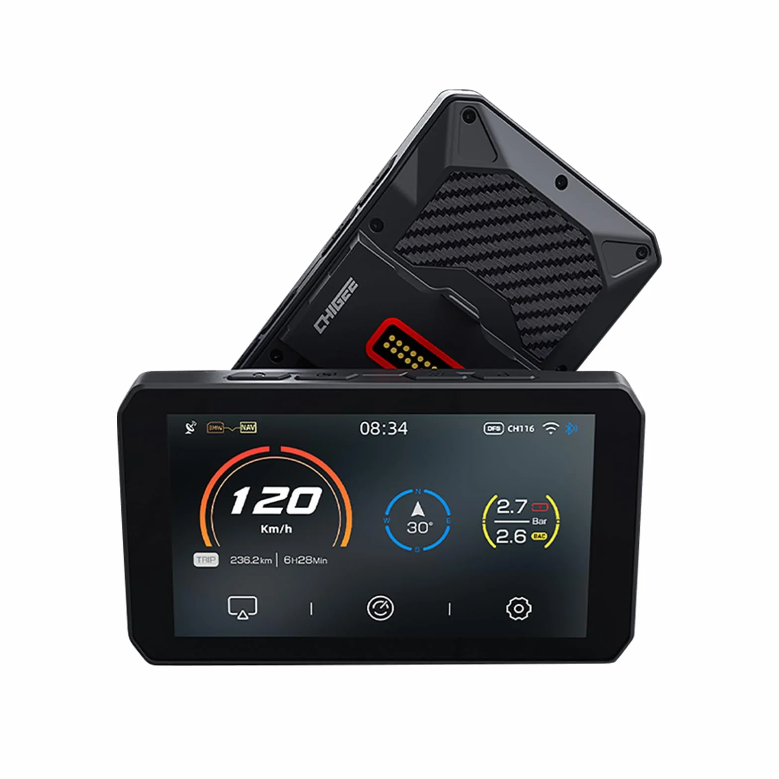 CHIGEE AIO-5 Play for BMW Motorcycles, 3-Pin Interface, Plug-and-Play Smart Display with Apple CarPlay & Android Auto, 60FPS, IP68 Waterproof, Built-in GPS, Anti-Theft Alarm, Data Reading