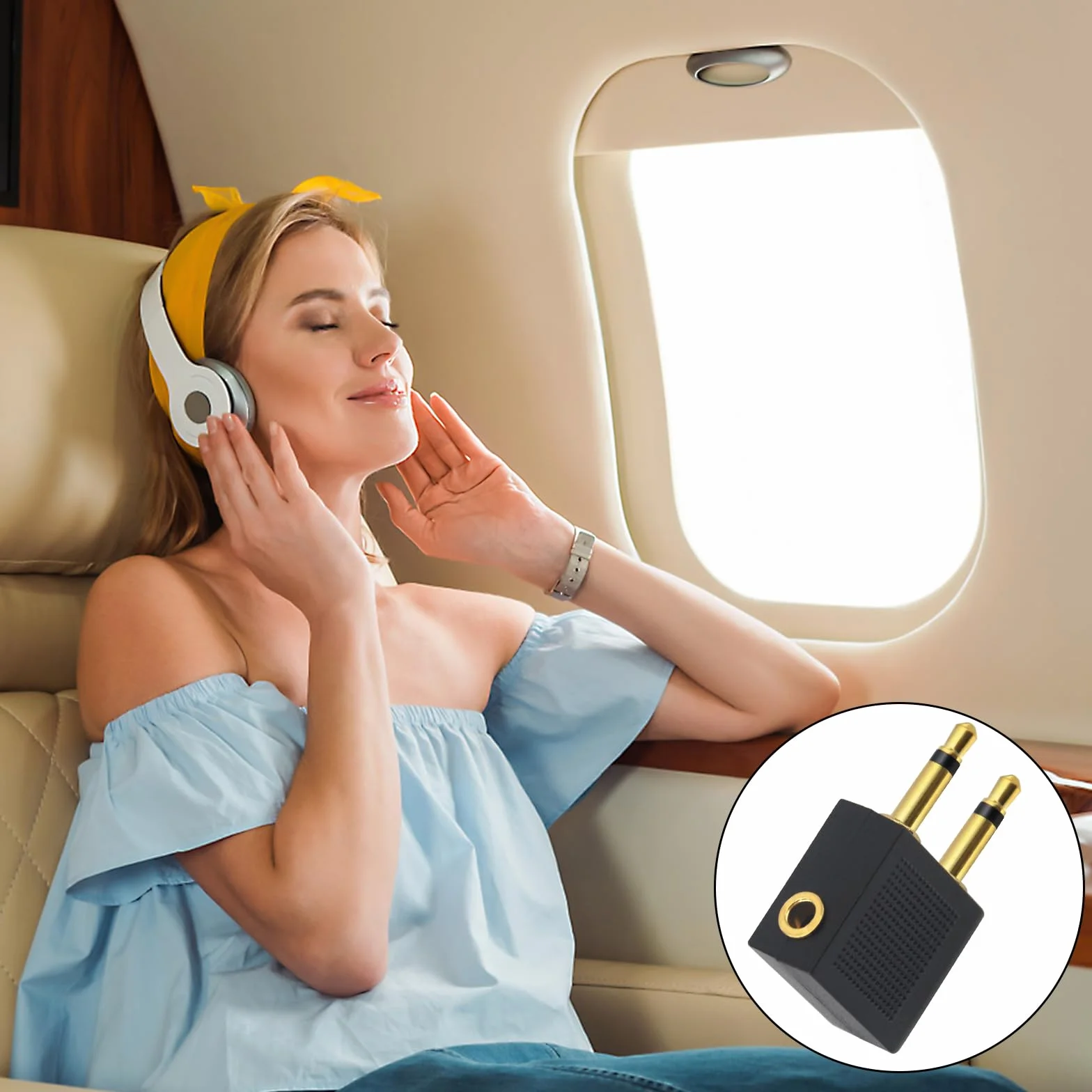 poeland Adapter słuchawek Airline Airplane do słuchawek, AUX, podwójny 3,5 mm męski na 3,5 mm żeński pozłacany (3 sztuki)