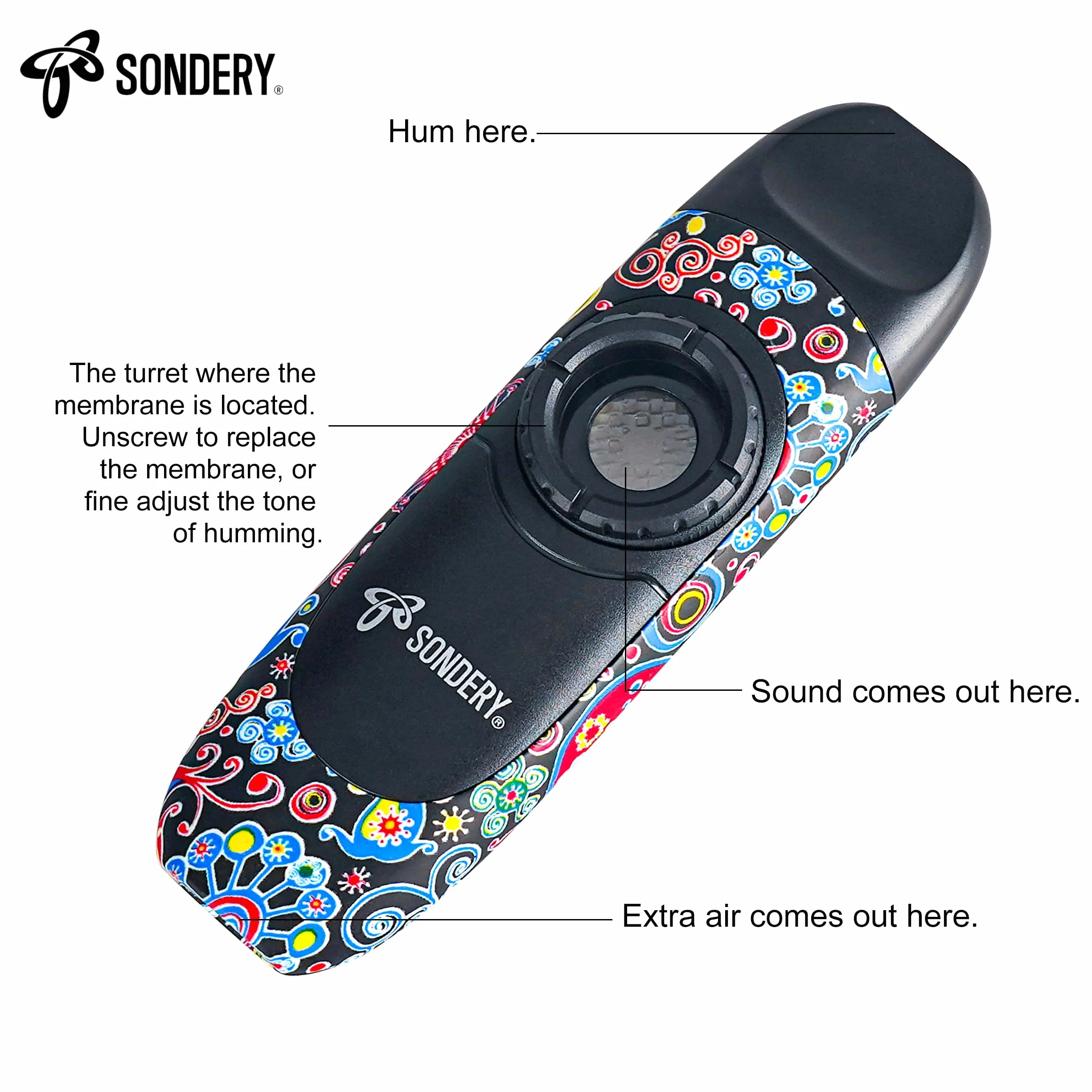 Sondery Profesjonalny instrument dęty Kazoo z 5 membranami, smycz i woreczek