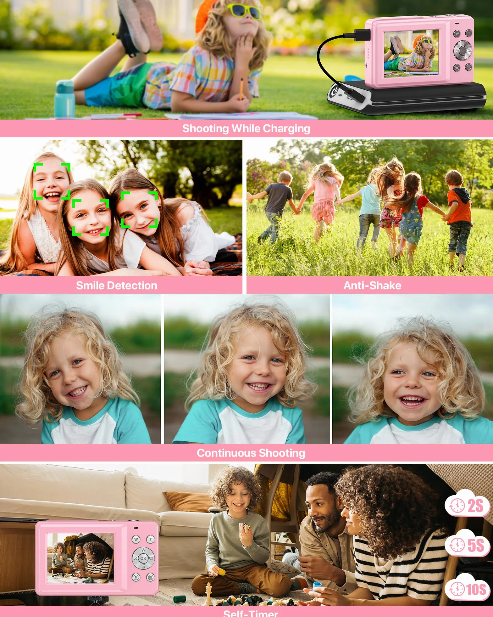 Kompaktowy aparat cyfrowy 1080P FHD 44 MP przenośny mini mały aparat fotograficzny z ekranem LCD 2,4 cala, 16-krotnym zoomem cyfrowym i 1 baterią kamera do vlogowania dla dzieci, dziewcząt, chłopców