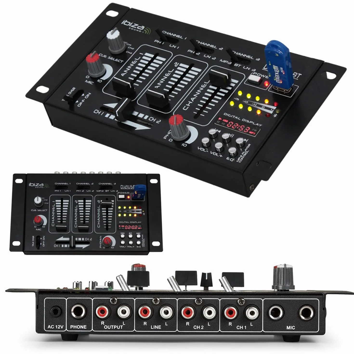 Ibiza - DJ21USB-MKII - 4-kanałowy/7-kanałowy mikser z różnymi wejściami - USB - Czarny