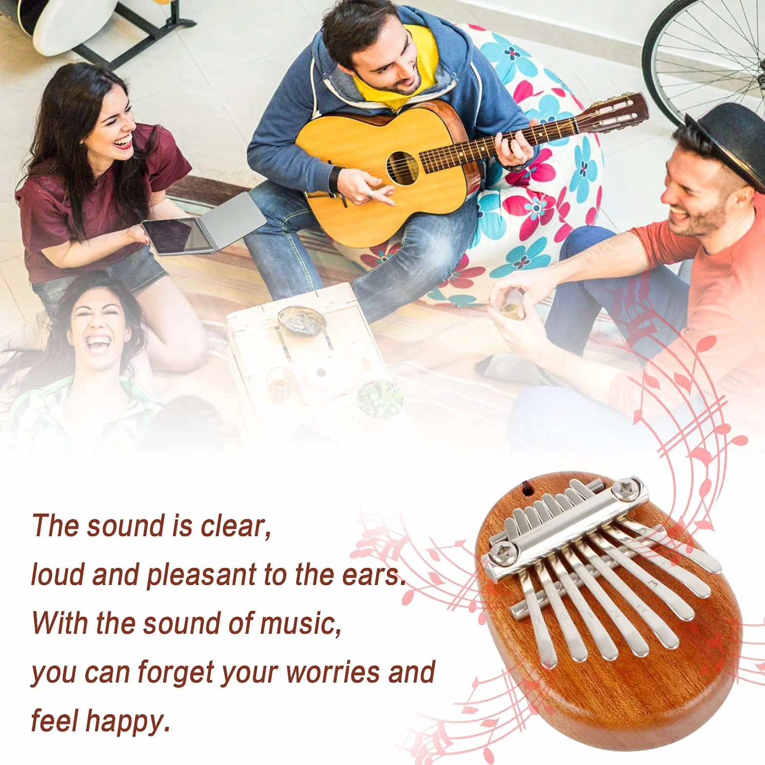 Kabbaleen Kalimba, 8 Klawiszy, Przenośny Mini Fortepian, Muzyczny Instrument Ręcznie Wykonany z Litego Drewna, ze Smyczą i Łańcuszkiem, Mały Palec, Kciuk