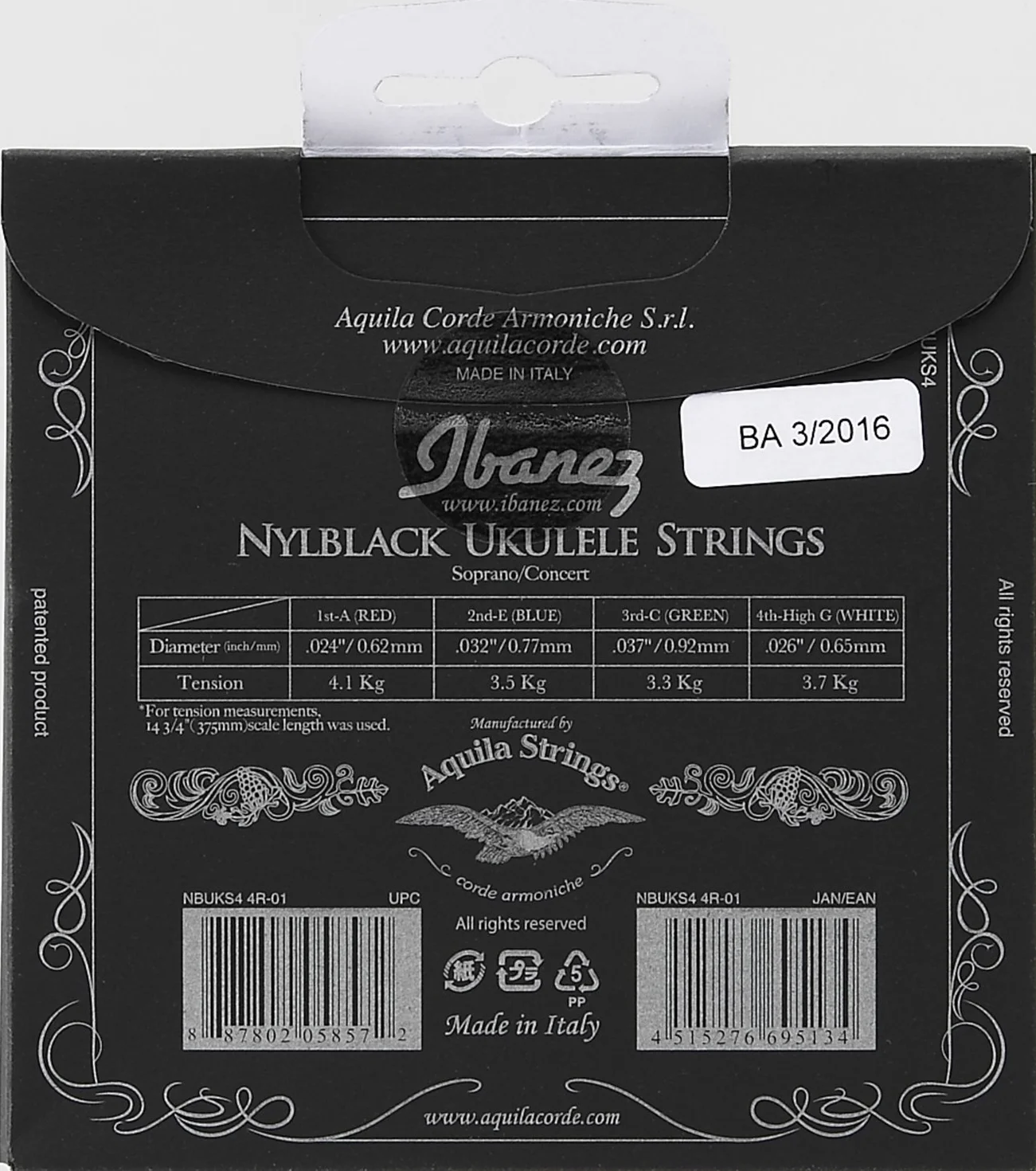 Aquila Ibanez NBUKS4 zestaw strun do ukulele sopran koncert czarny nylon