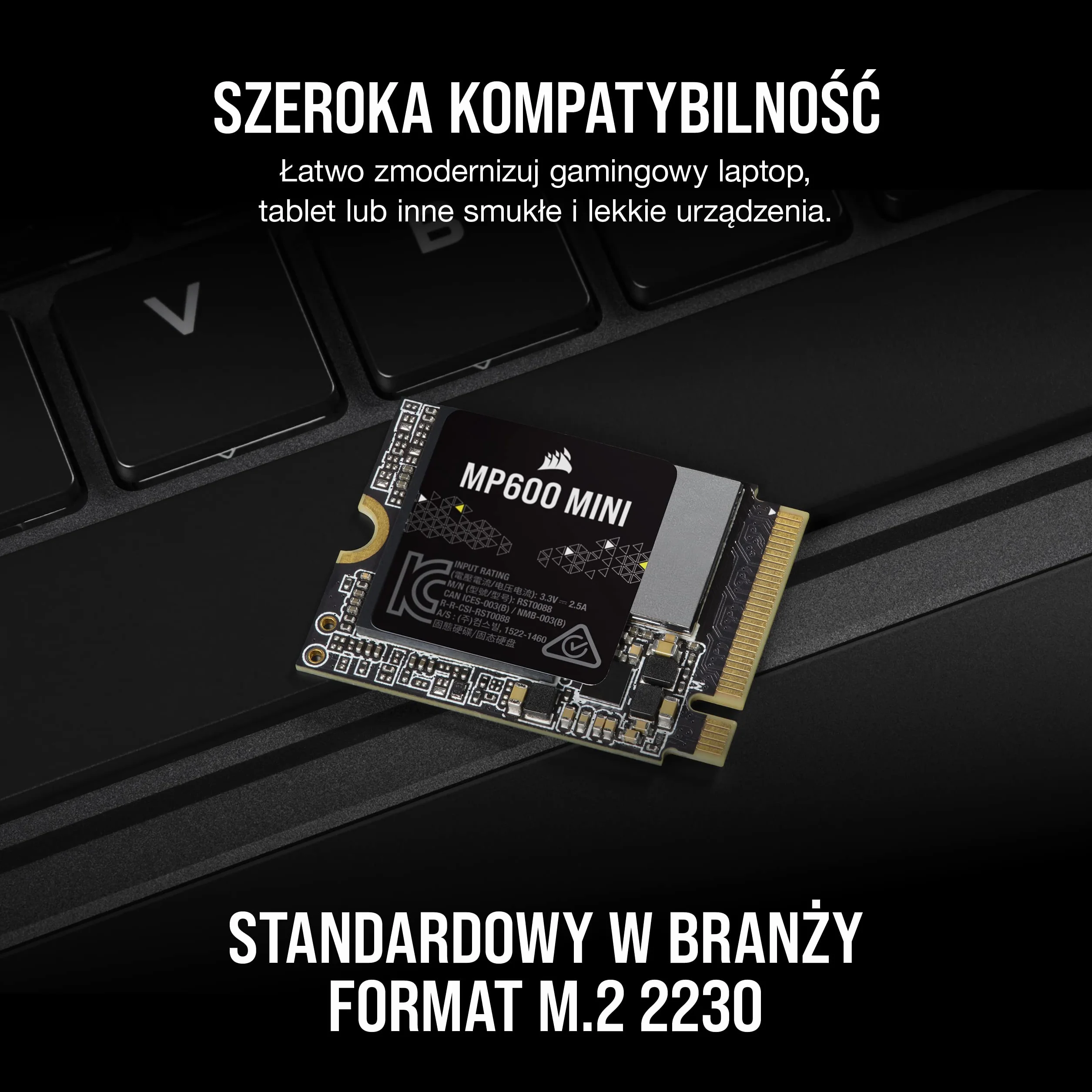 Corsair MP600 MINI 1TB M.2 NVMe PCIe x4 Gen4 2 SSD – M.2 2230 – Szybkość Odczytu do 4800 MB/s – Pamięci TLC NAND o Wysokiej Gęstości – Doskonały do Steam Deck i Microsoft Surface – Czarny