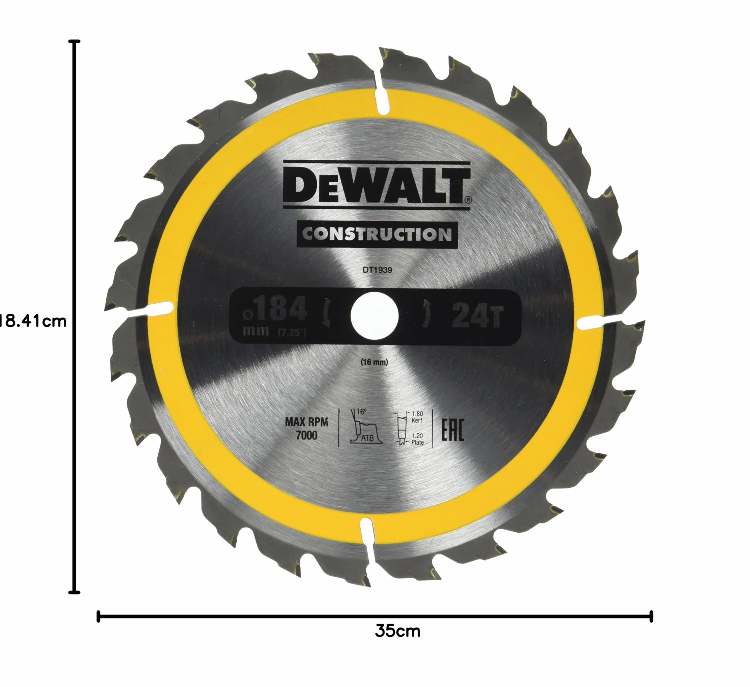 Piła Tarczowa z Widią 184mm x 24z x 16mm DT1939 DeWalt
